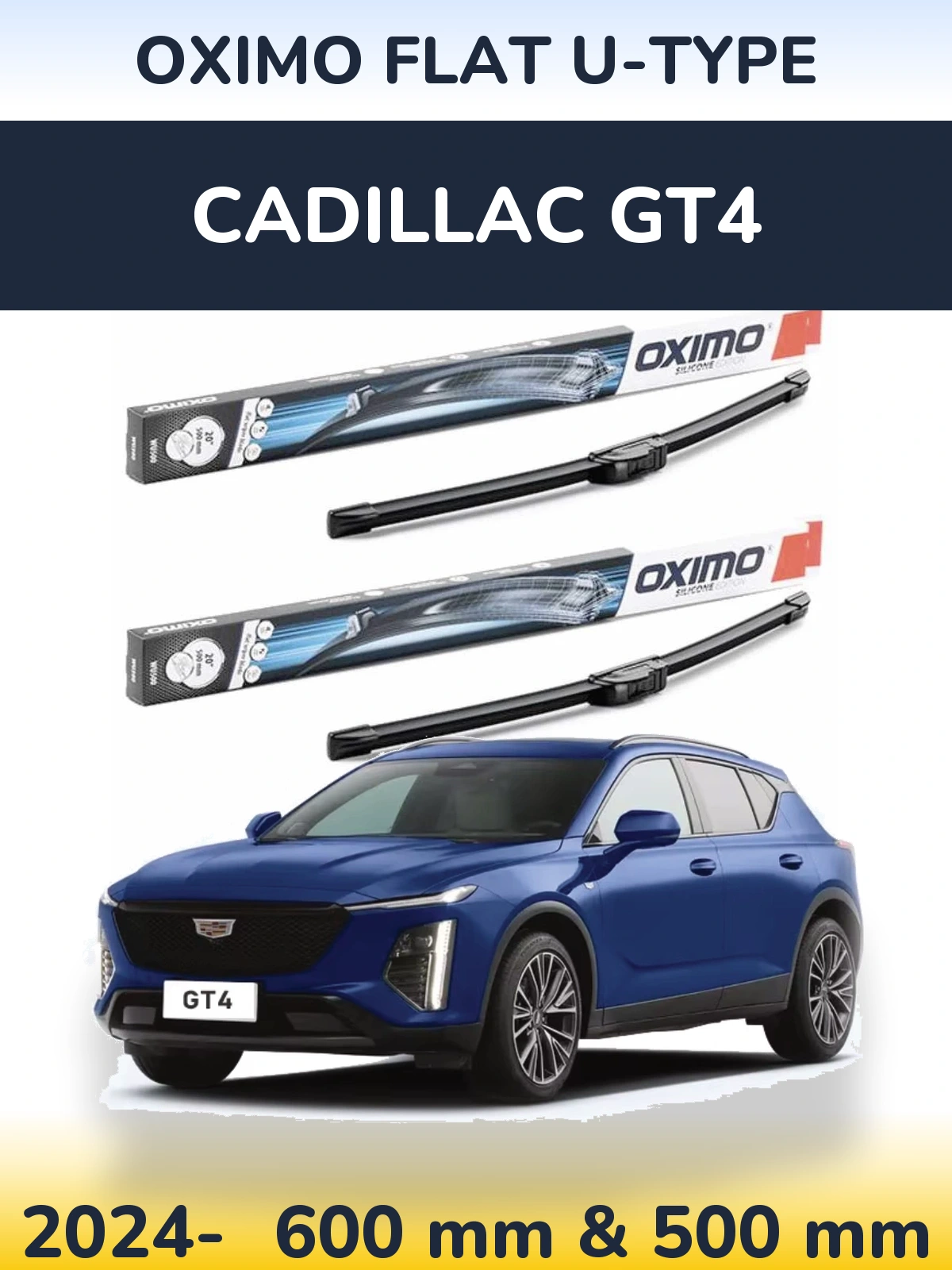 Комплект передних дворников Oximo Flat U-type 600 & 500 мм для Cadillac GT4 2024-2026