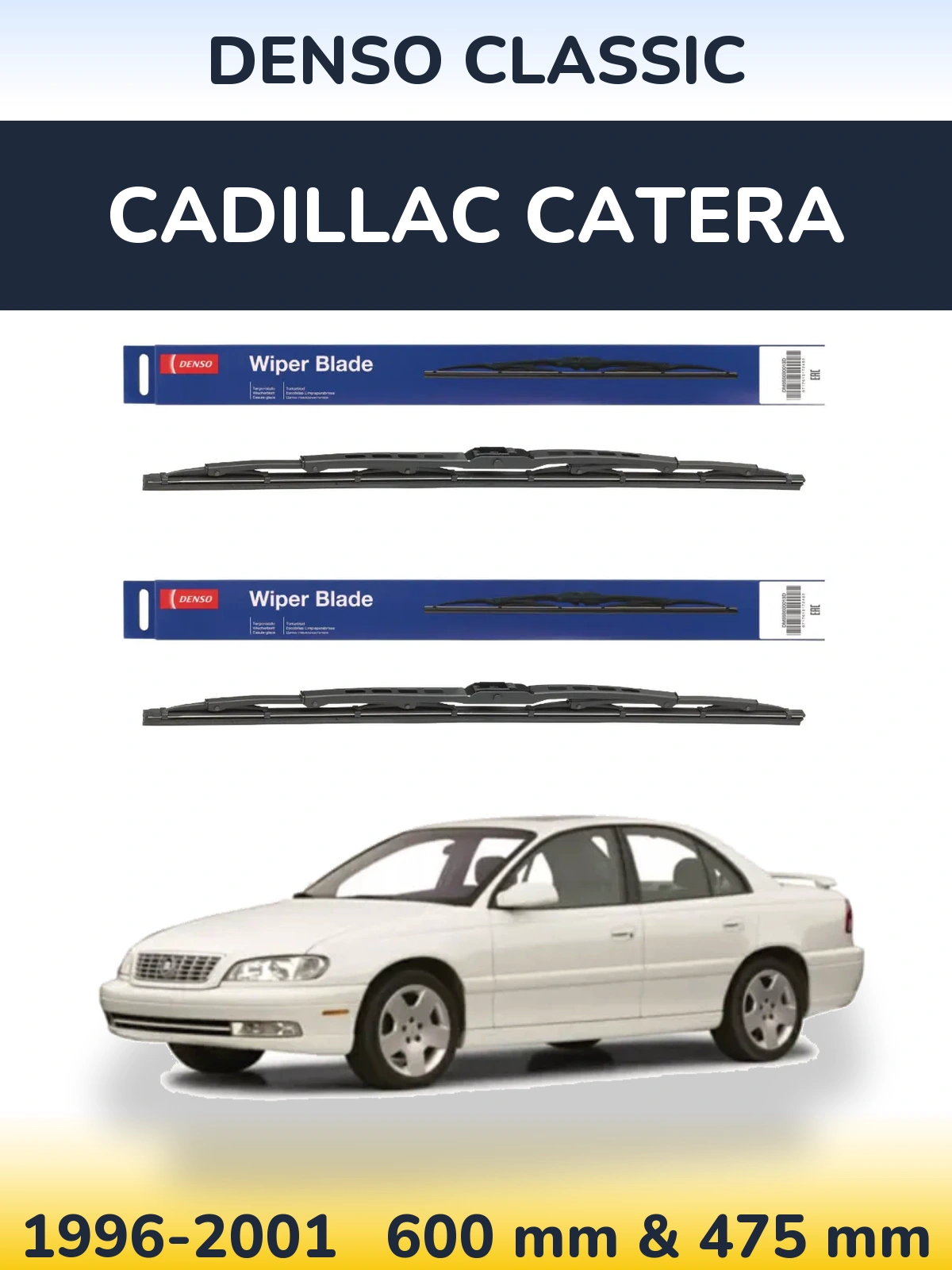 Front wiper blade set Denso Classic 600 & 475 mm for Cadillac Catera 1996-2001