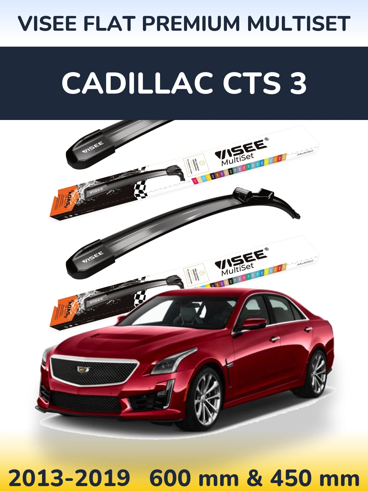 Комплект передніх щіток VISEE FLAT PREMIUM MultiSet 600 & 450 мм для Cadillac CTS 3 2013-2019