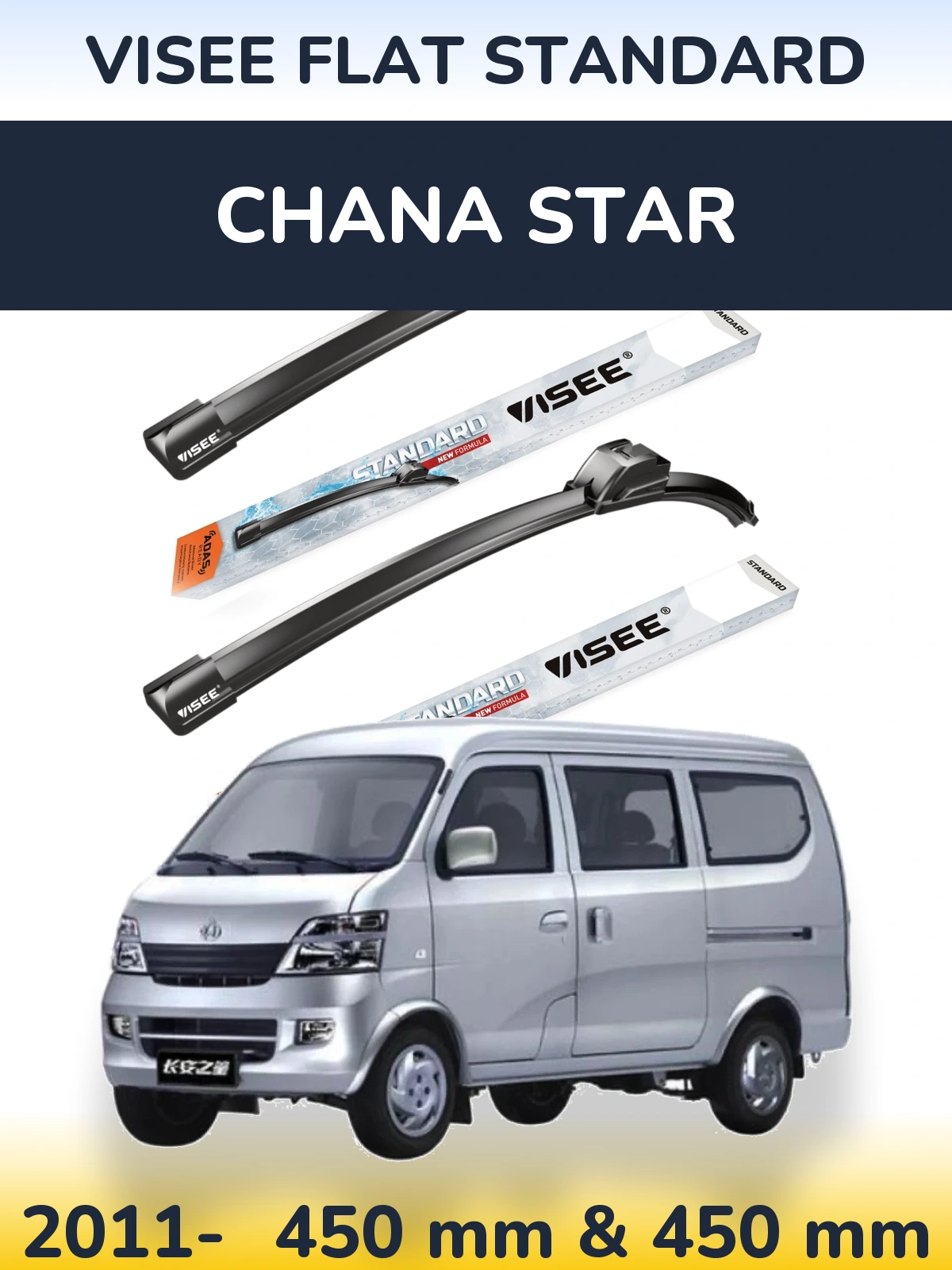 Komplet przednich wycieraczek VISEE FLAT STANDARD 450 & 450 mm do Chana Star 2011-2026