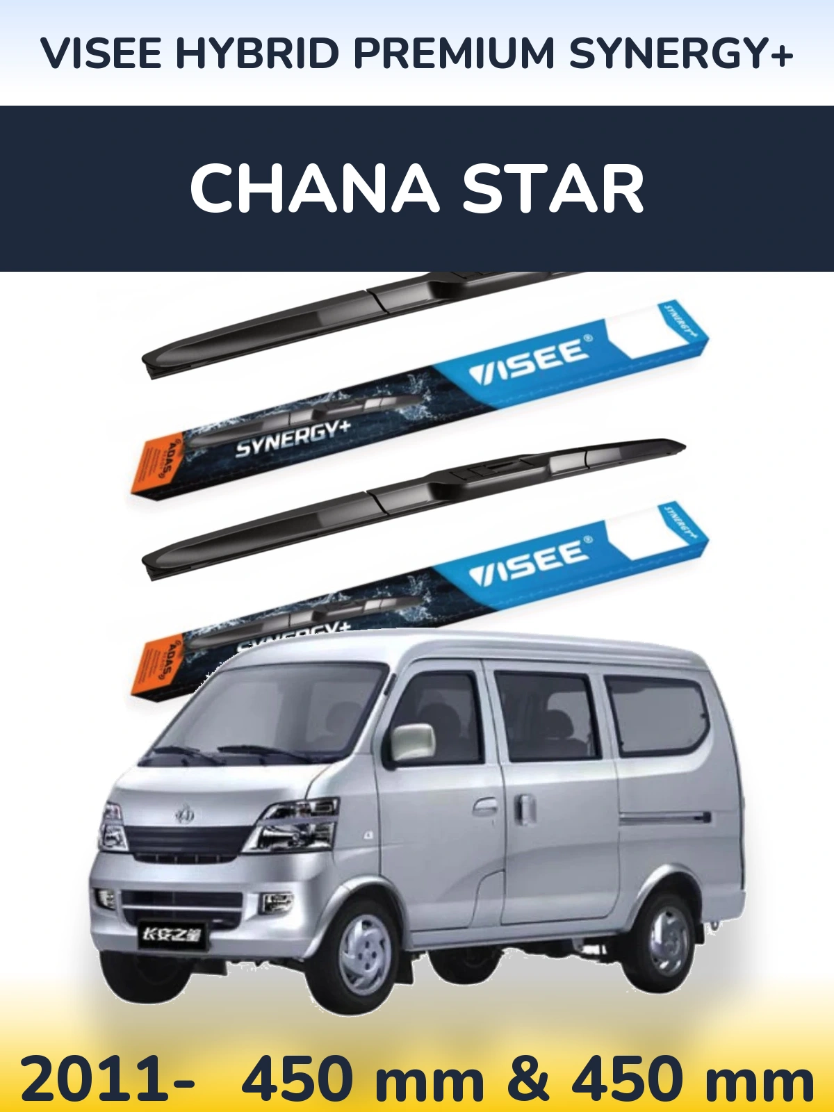 Komplet przednich wycieraczek VISEE HYBRID PREMIUM SYNERGY+ 450 & 450 mm do Chana Star 2011-2026