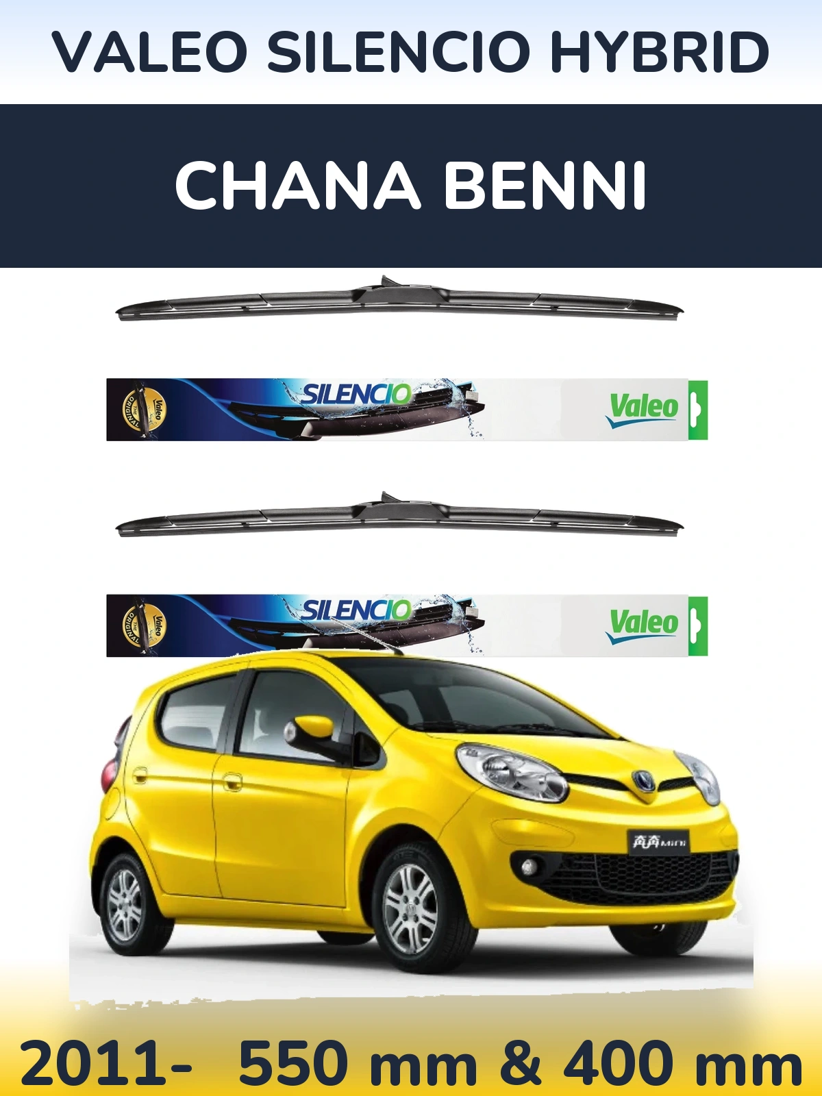 Front wiper blade set Valeo Silencio Hybrid 550 & 400 mm for Chana Benni 2011-2026