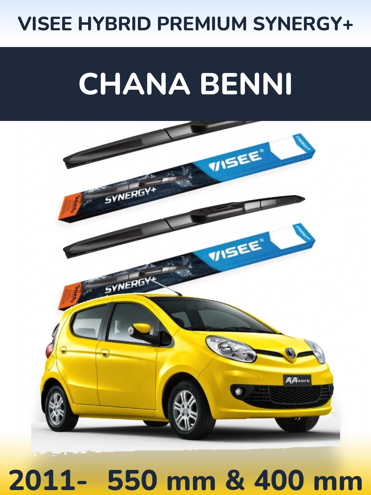Komplet przednich wycieraczek VISEE HYBRID PREMIUM SYNERGY+ 550 & 400 mm do Chana Benni 2011-2026