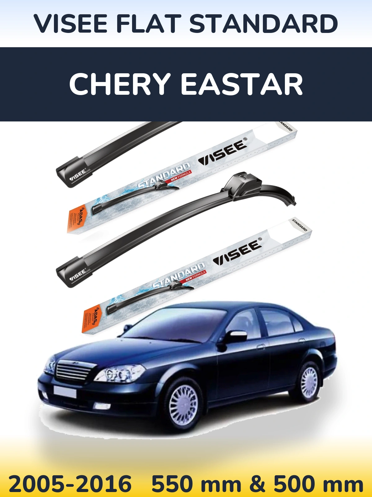 Front wiper blade set VISEE FLAT STANDARD 550 & 500 mm for Chery Eastar 2005-2016
