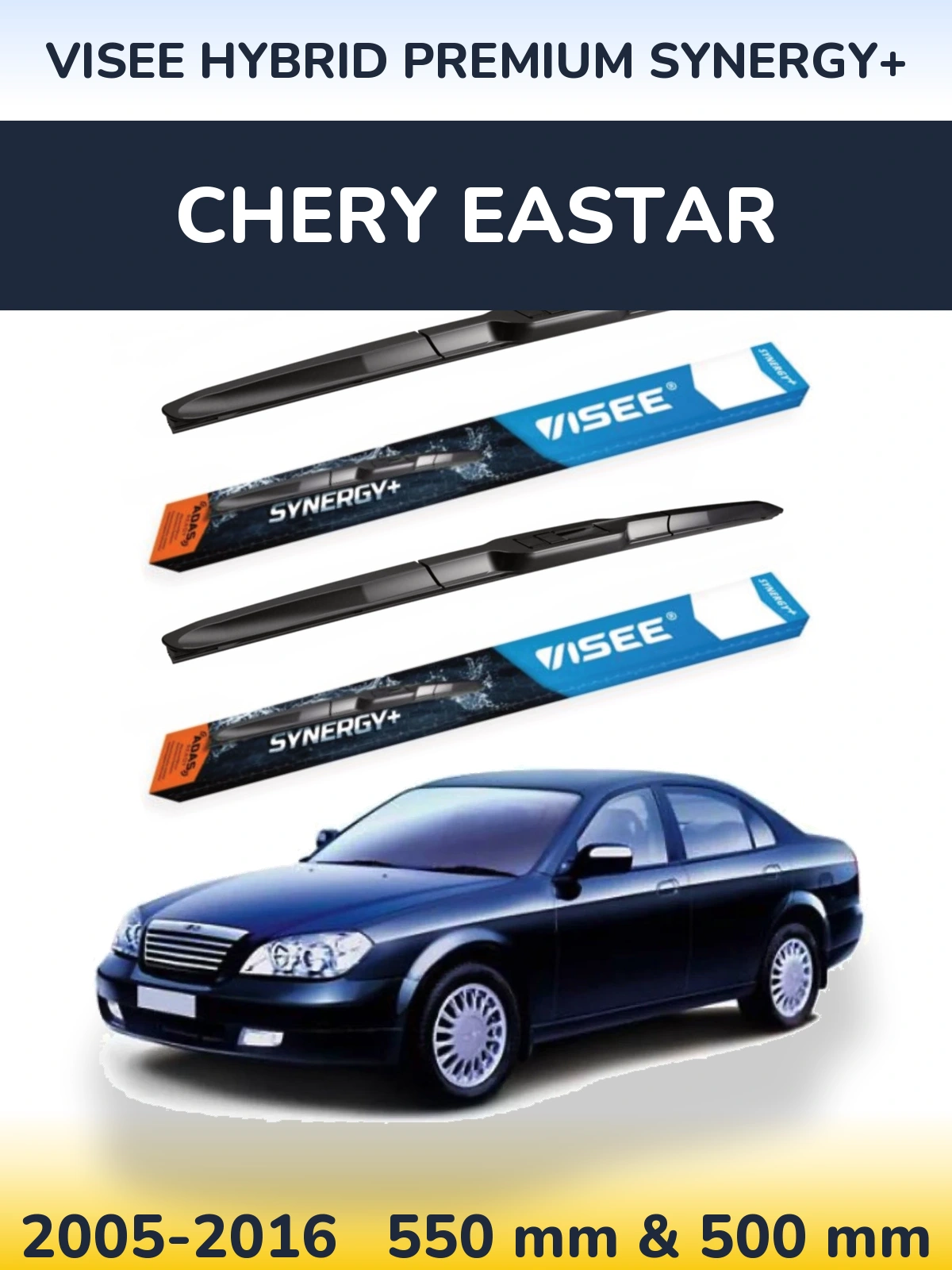 Front wiper blade set VISEE HYBRID PREMIUM SYNERGY+ 550 & 500 mm for Chery Eastar 2005-2016