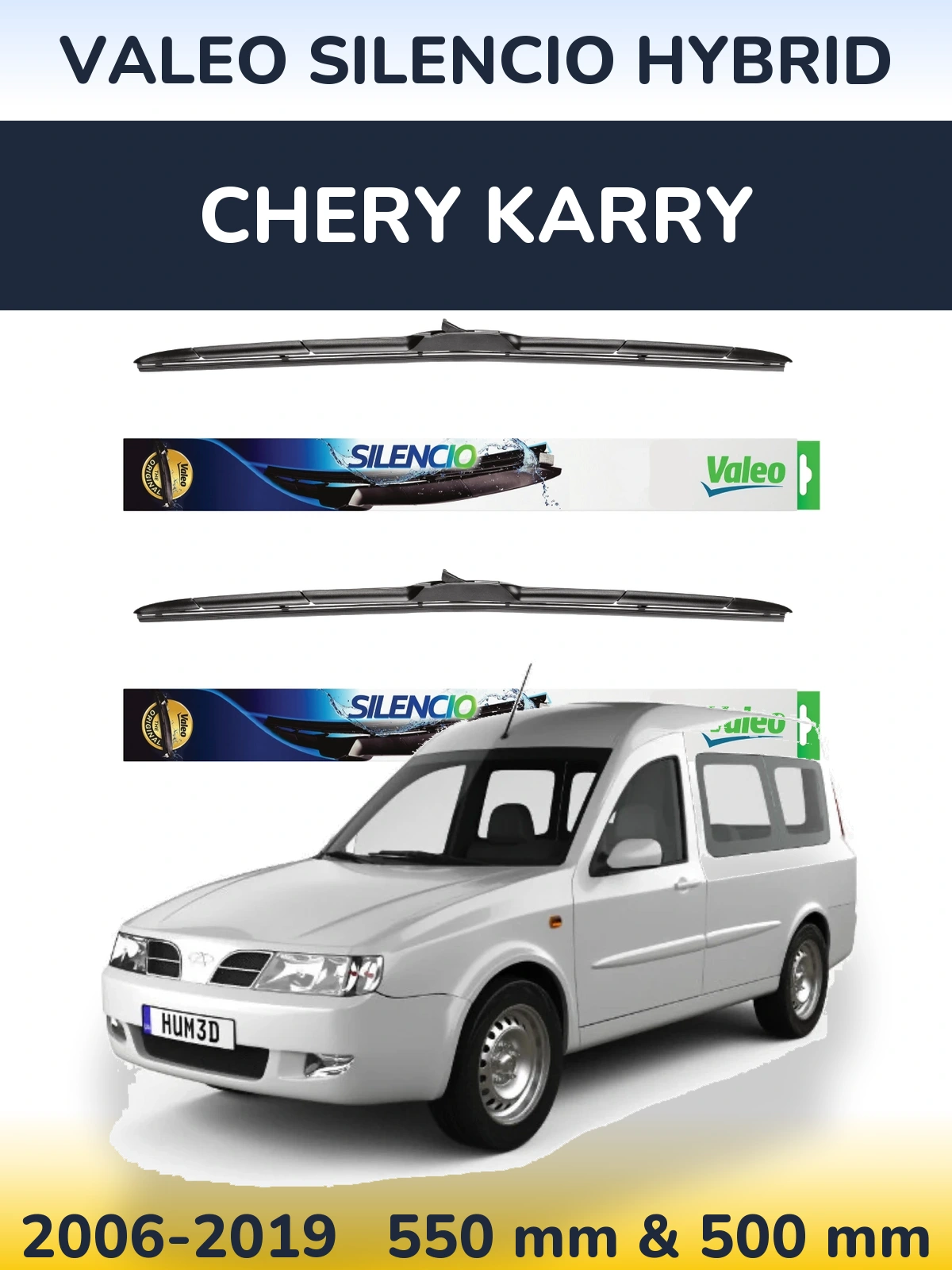 Комплект передних дворников Valeo Silencio Hybrid 550 & 500 мм для Chery Karry 2006-2019