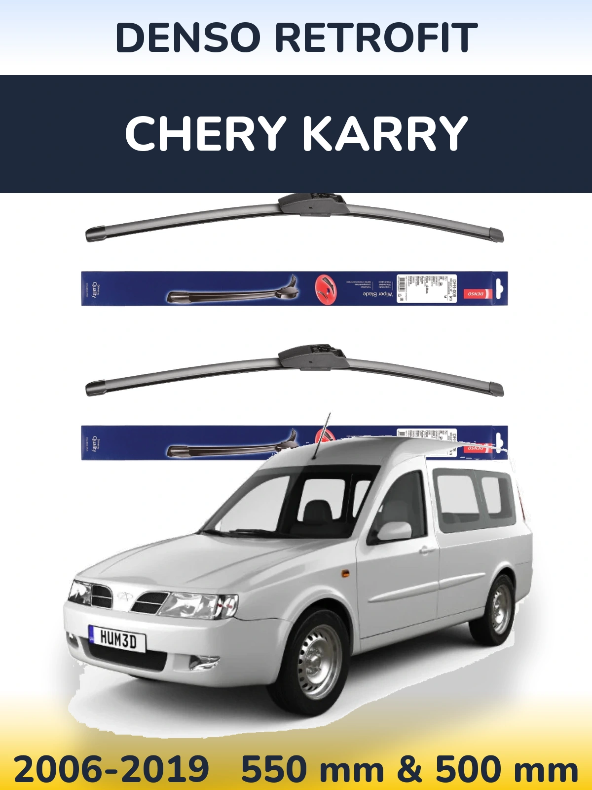 Komplet przednich wycieraczek Denso Retrofit 550 & 500 mm do Chery Karry 2006-2019