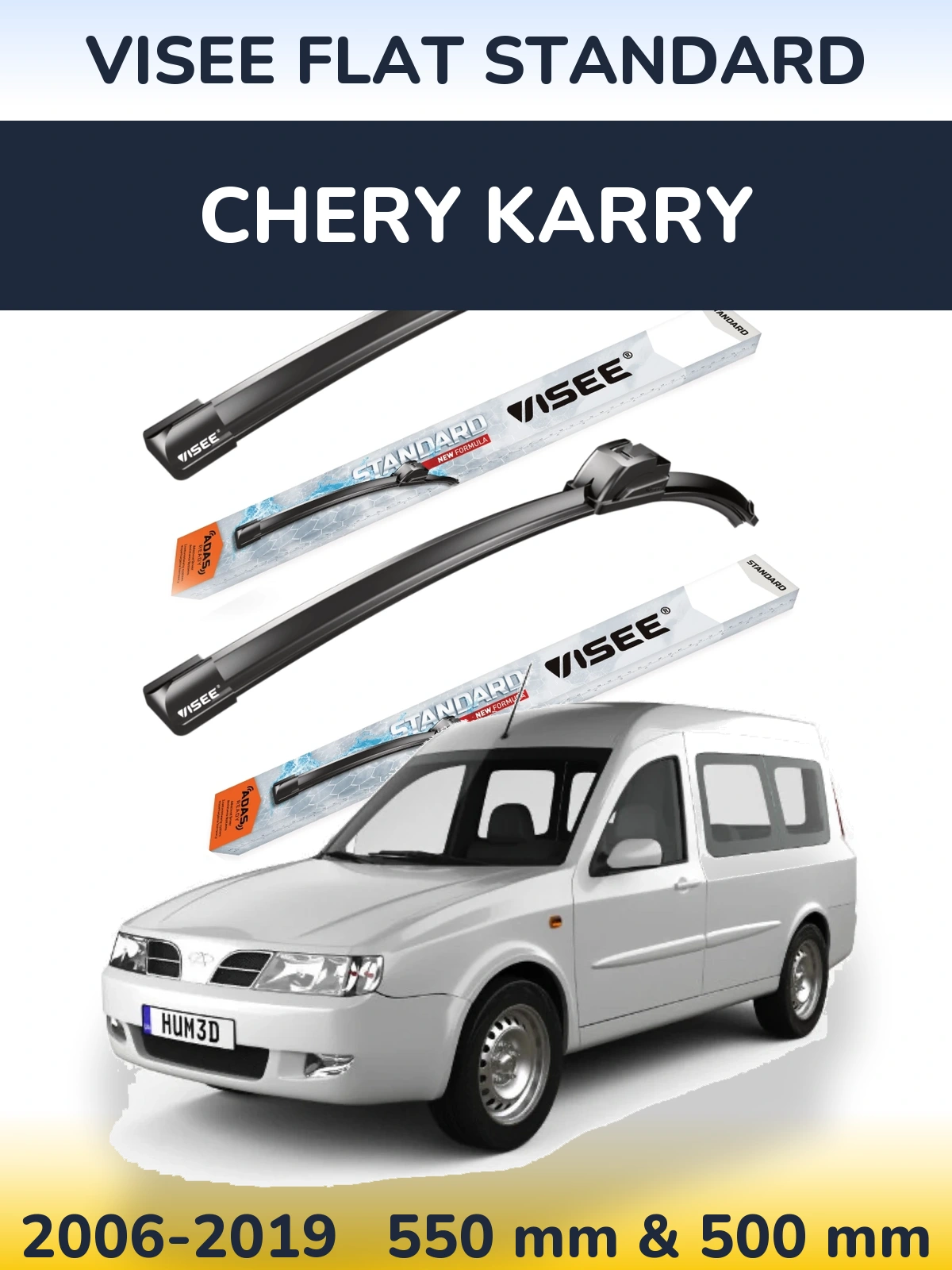 Komplet przednich wycieraczek VISEE FLAT STANDARD 550 & 500 mm do Chery Karry 2006-2019