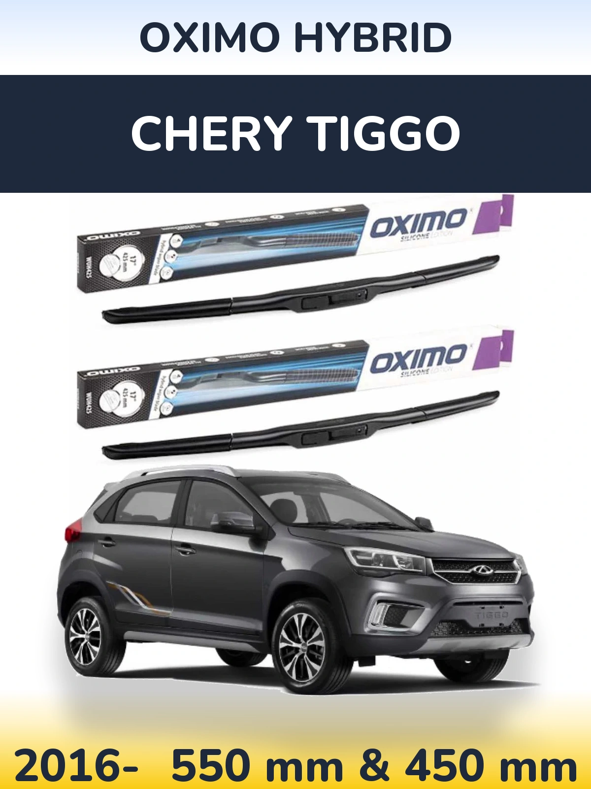 Komplet przednich wycieraczek Oximo Hybrid 550 & 450 mm do Chery Tiggo 2016-2026