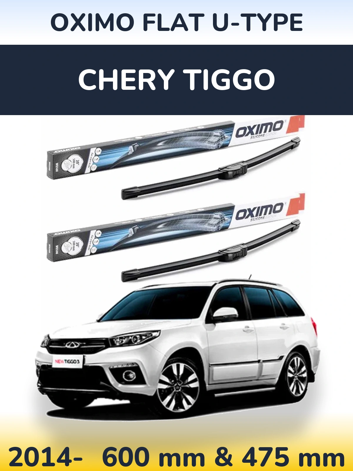Komplet przednich wycieraczek Oximo Flat U-type 600 & 475 mm do Chery Tiggo 2014-2026
