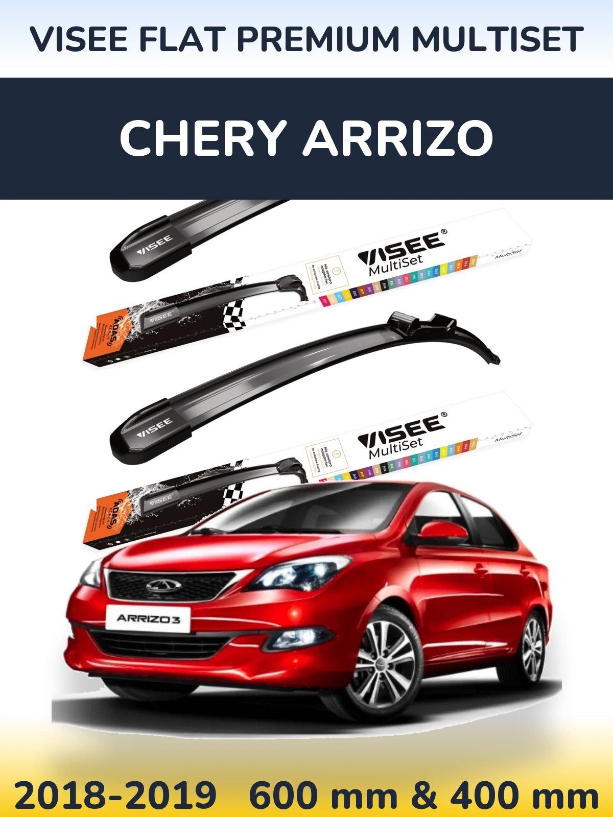 Komplet przednich wycieraczek VISEE FLAT PREMIUM MultiSet 600 & 400 mm do Chery Arrizo 2018-2019