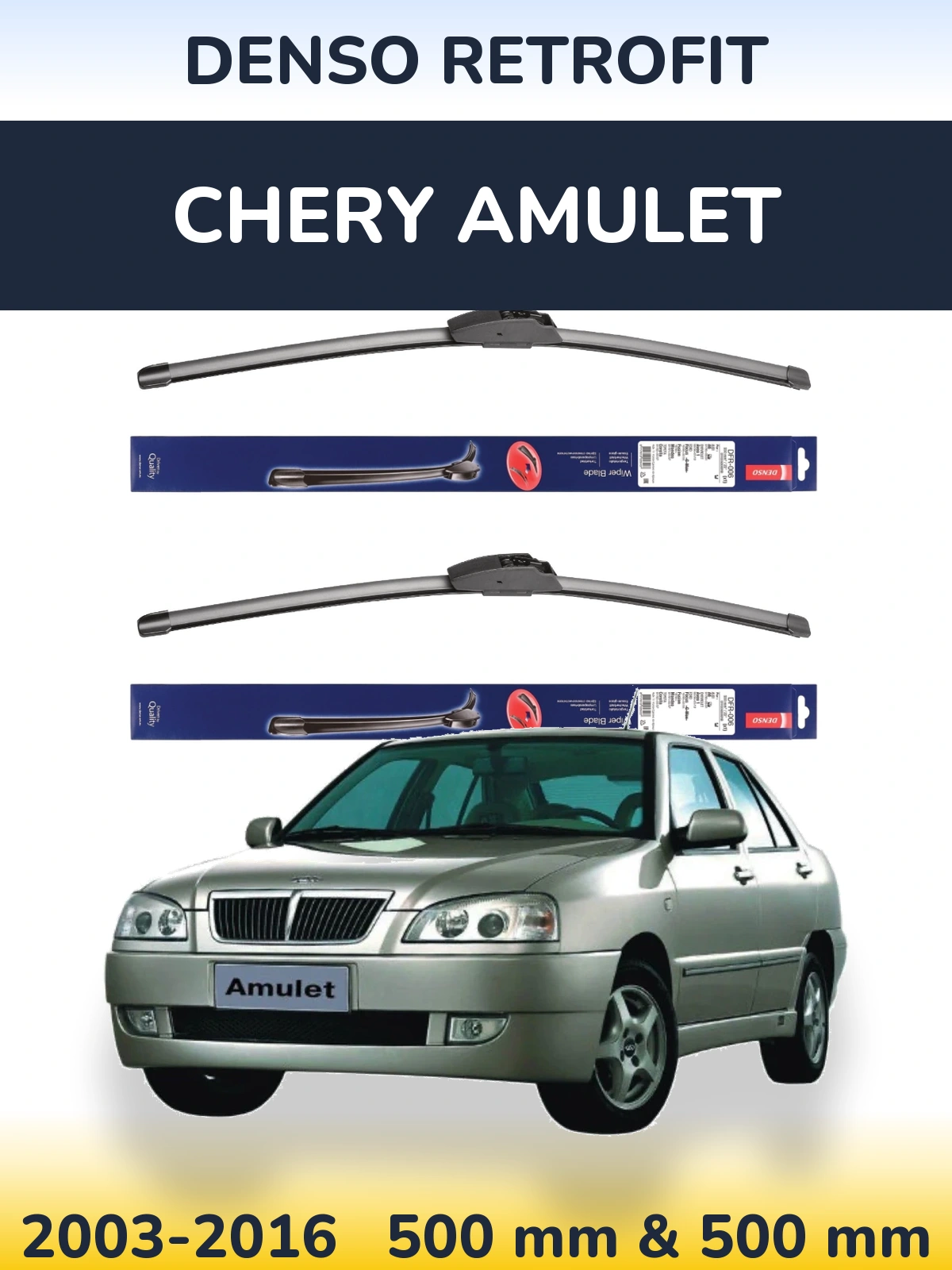 Komplet przednich wycieraczek Denso Retrofit 500 & 500 mm do Chery Amulet 2003-2016