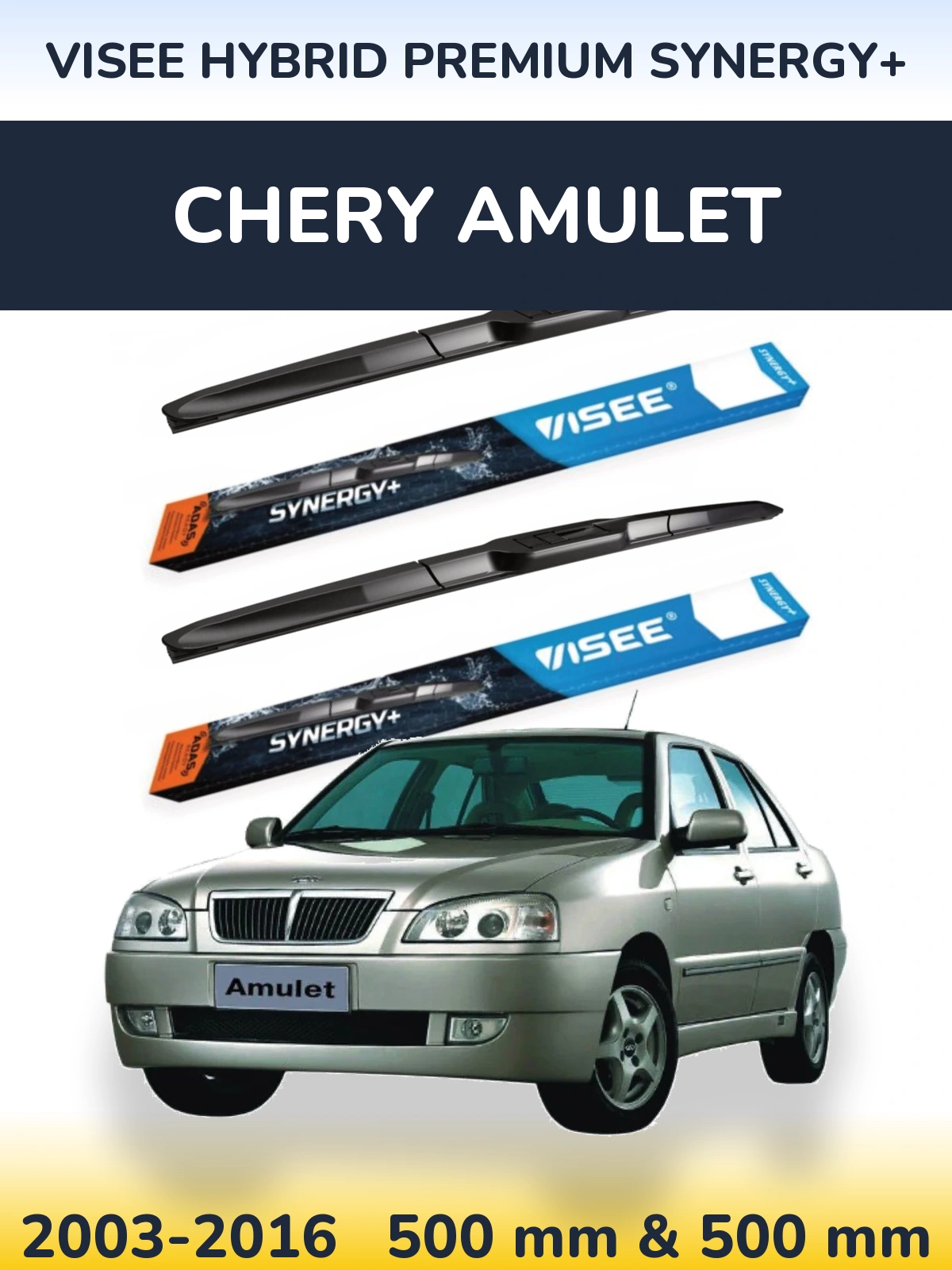 Komplet przednich wycieraczek VISEE HYBRID PREMIUM SYNERGY+ 500 & 500 mm do Chery Amulet 2003-2016