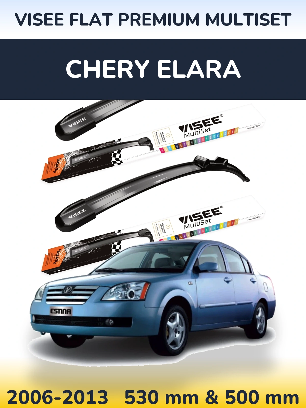 Front wiper blade set VISEE FLAT PREMIUM MultiSet 530 & 500 mm for Chery Elara 2006-2013