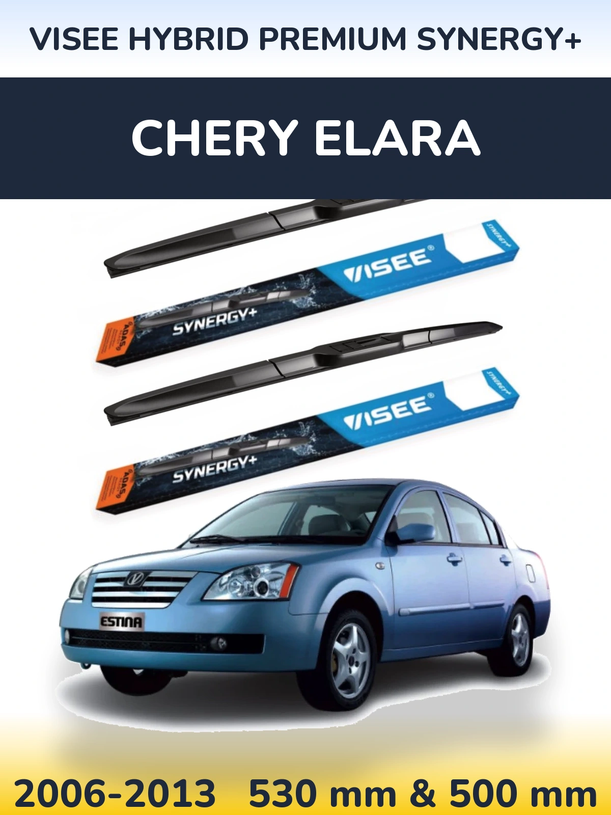Front wiper blade set VISEE HYBRID PREMIUM SYNERGY+ 530 & 500 mm for Chery Elara 2006-2013