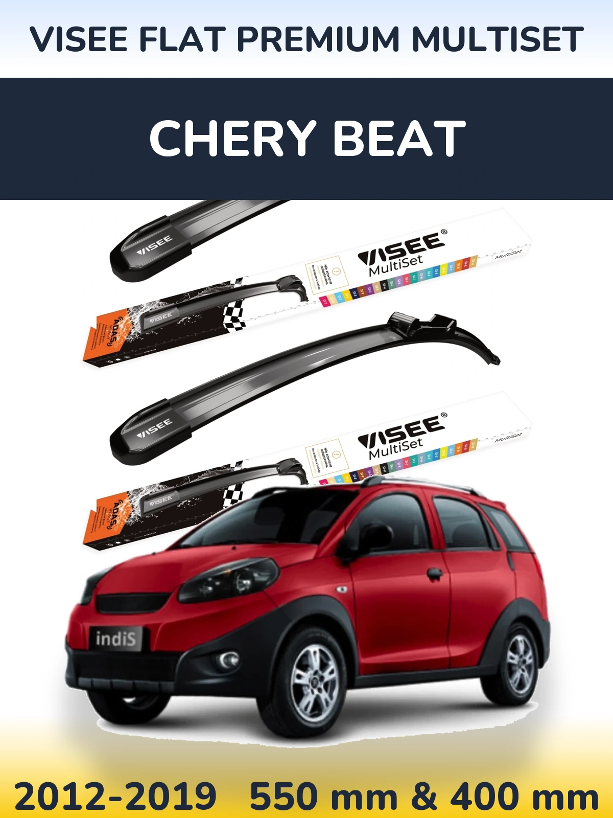 Komplet przednich wycieraczek VISEE FLAT PREMIUM MultiSet 550 & 400 mm do Chery Beat 2012-2019