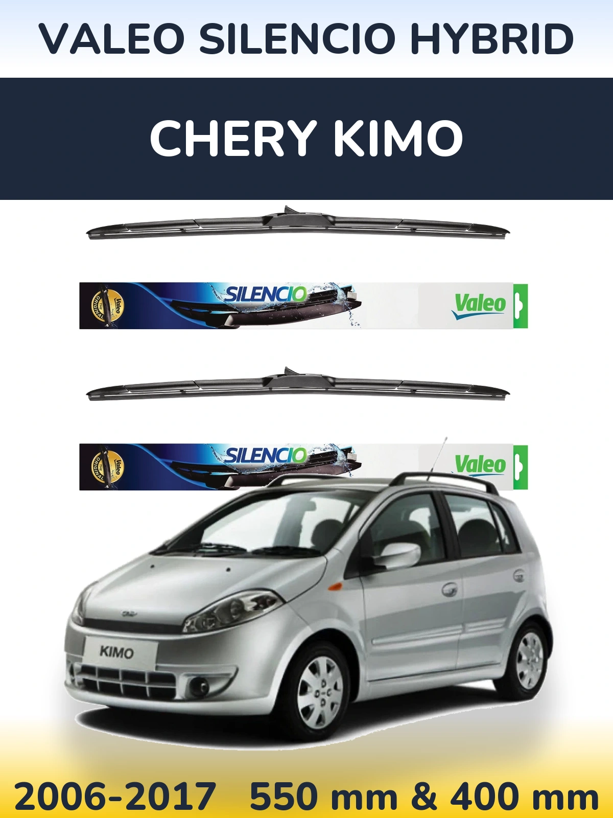 Komplet przednich wycieraczek Valeo Silencio Hybrid 550 & 400 mm do Chery Kimo 2006-2017
