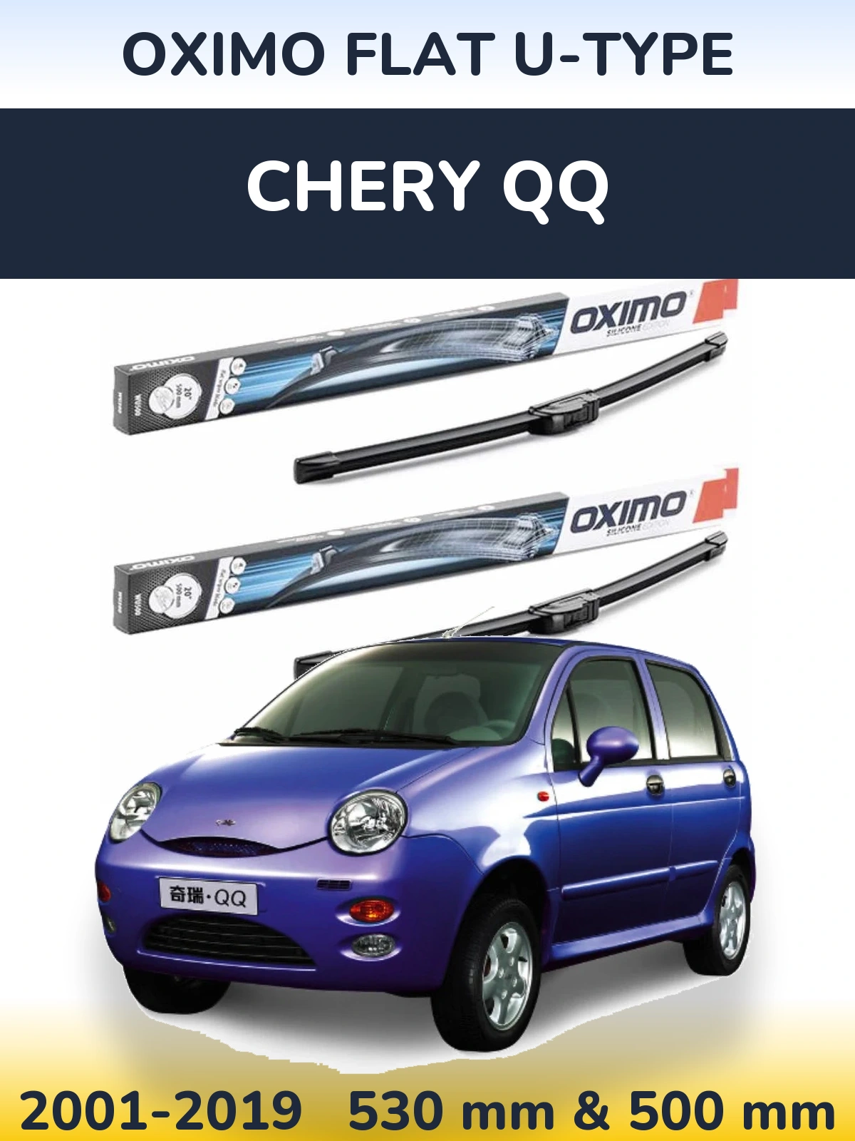 Komplet przednich wycieraczek Oximo Flat U-type 530 & 500 mm do Chery QQ 2001-2019