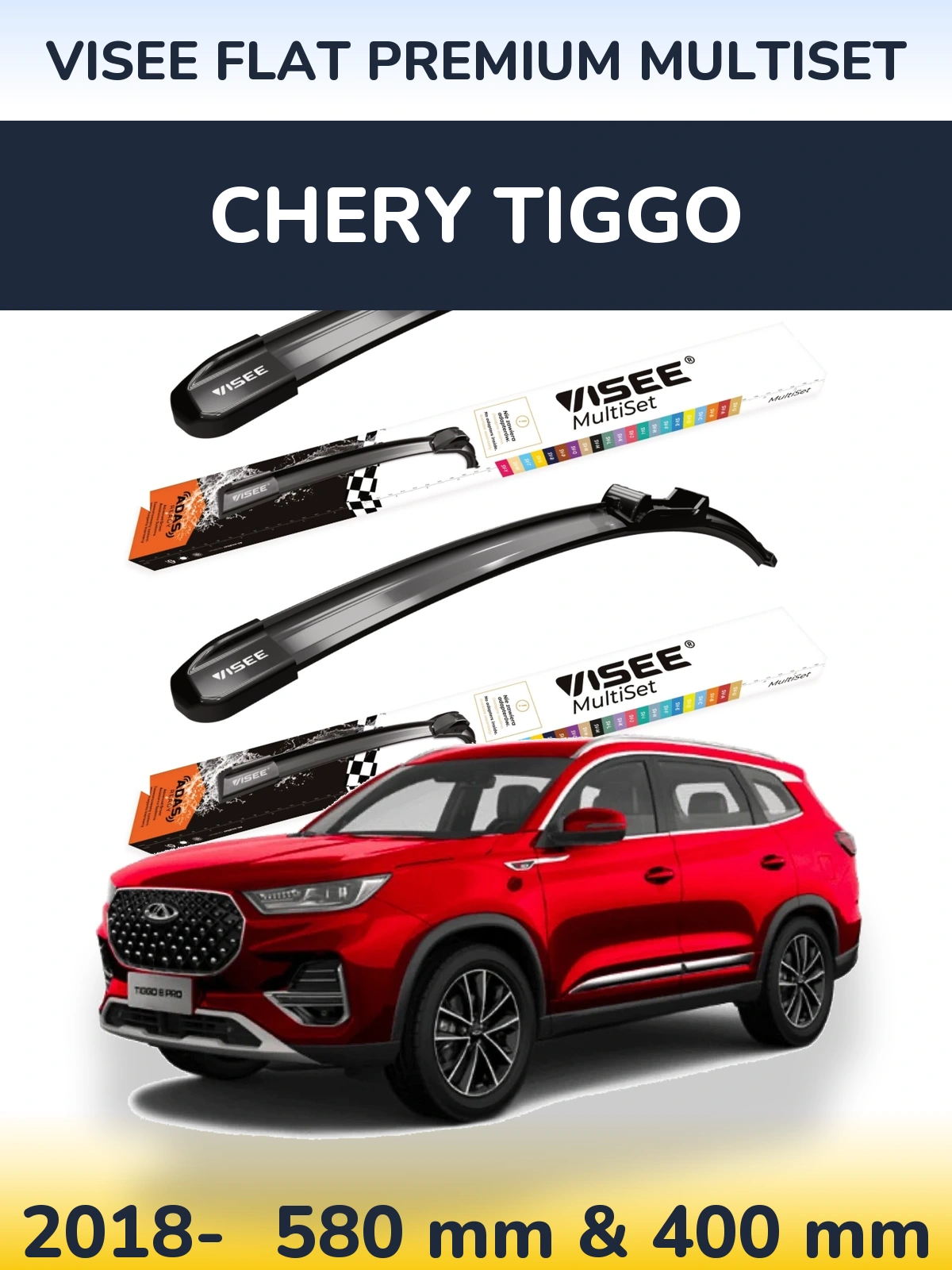 Komplet przednich wycieraczek VISEE FLAT PREMIUM MultiSet 580 & 400 mm do Chery Tiggo 2018-2026