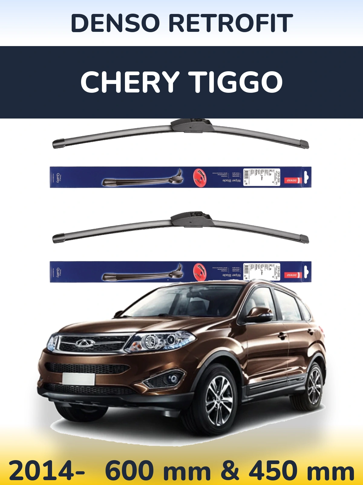 Komplet przednich wycieraczek Denso Retrofit 600 & 450 mm do Chery Tiggo 2014-2026