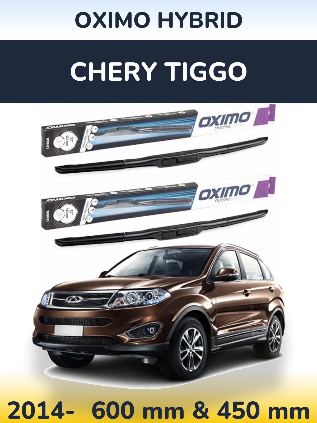 Komplet przednich wycieraczek Oximo Hybrid 600 & 450 mm do Chery Tiggo 2014-2026