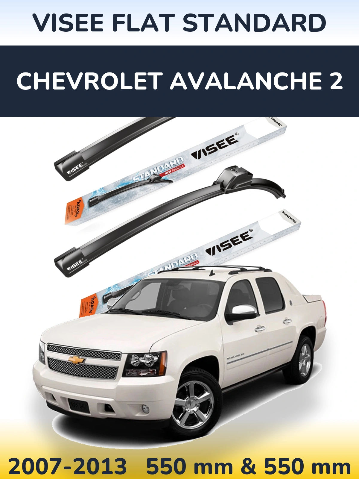 Front wiper blade set VISEE FLAT STANDARD 550 & 550 mm for Chevrolet Avalanche 2 2007-2013
