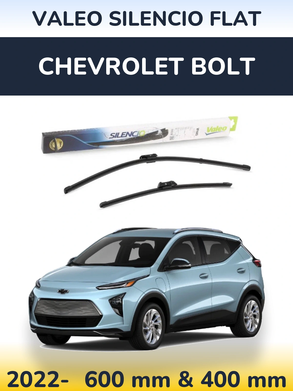 Front wiper blade set Valeo Silencio Flat 600 & 400 mm for Chevrolet Bolt 2022-2026