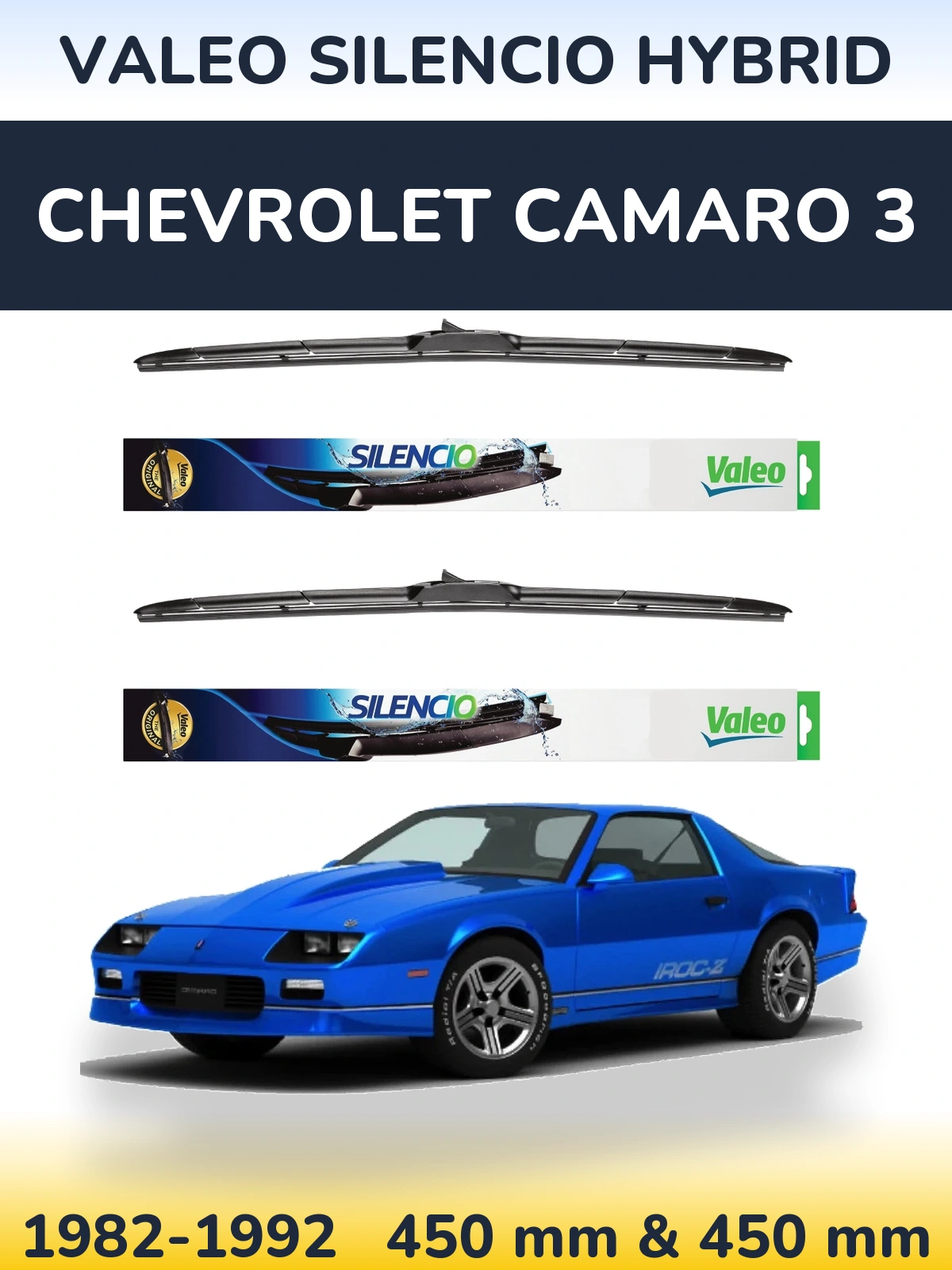 Комплект передних дворников Valeo Silencio Hybrid 450 & 450 мм для Chevrolet Camaro 3 1982-1992