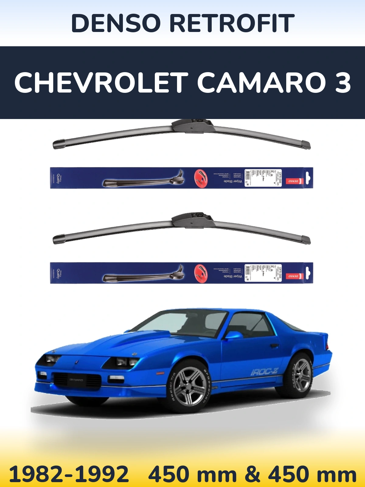 Front wiper blade set Denso Retrofit 450 & 450 mm for Chevrolet Camaro 3 1982-1992