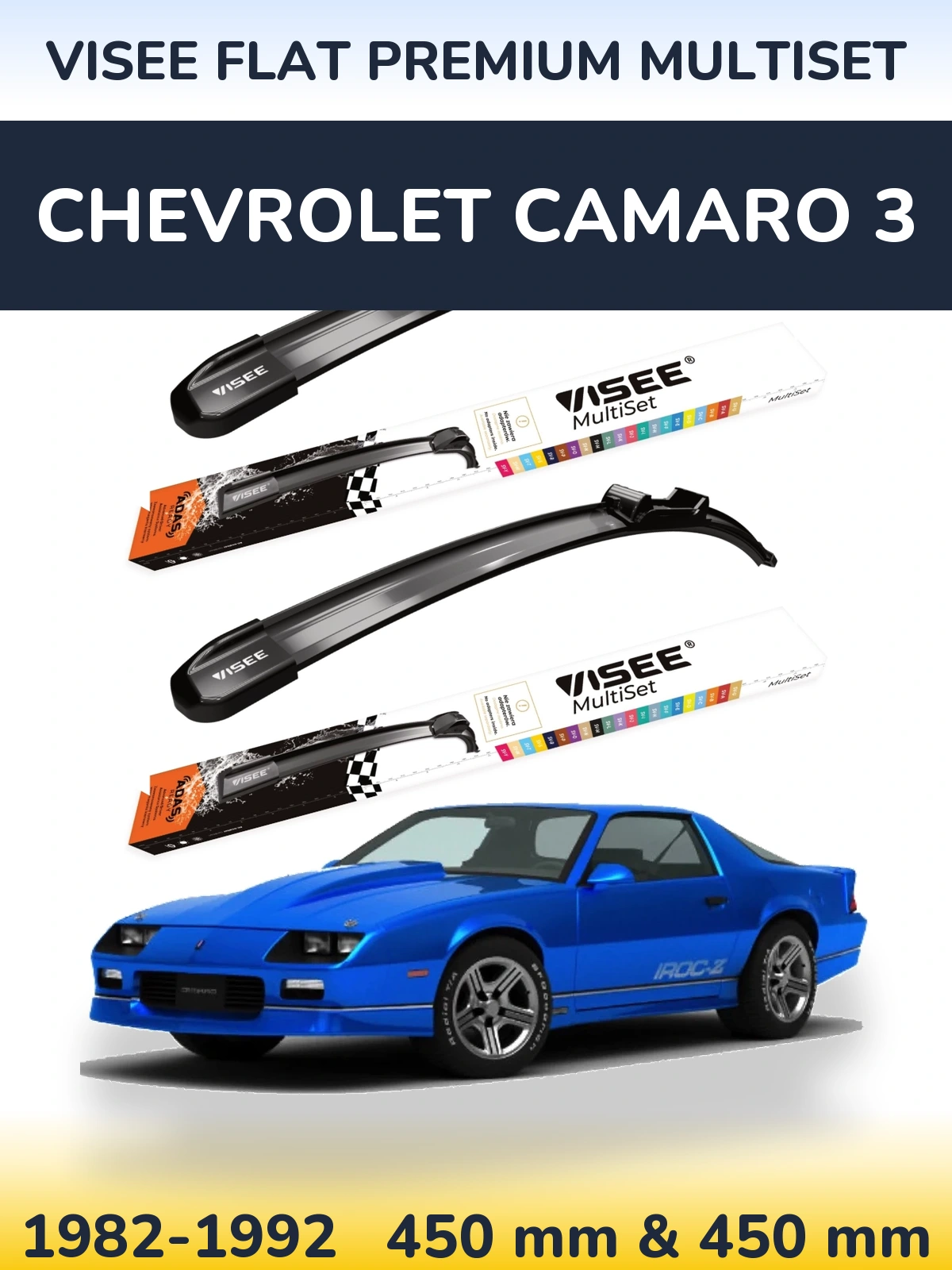 Komplet przednich wycieraczek VISEE FLAT PREMIUM MultiSet 450 & 450 mm do Chevrolet Camaro 3 1982-1992
