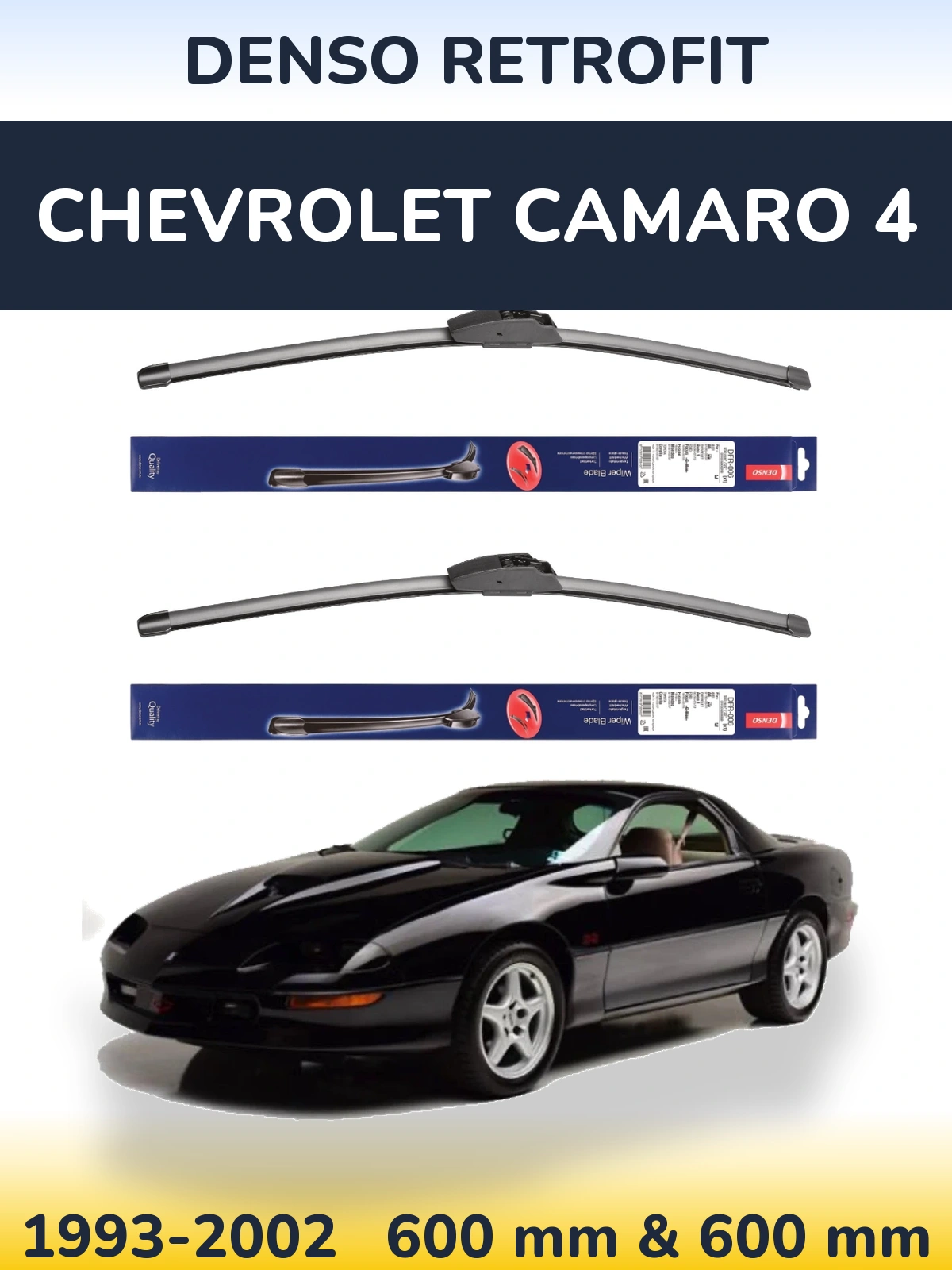 Front wiper blade set Denso Retrofit 600 & 600 mm for Chevrolet Camaro 4 1993-2002