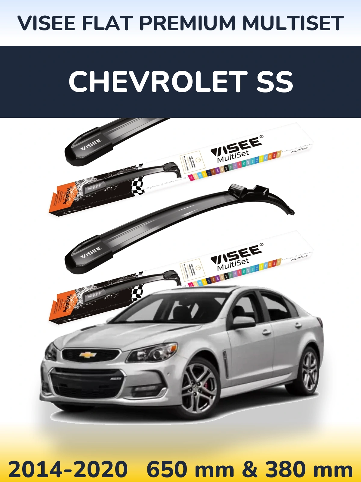 Komplet przednich wycieraczek VISEE FLAT PREMIUM MultiSet 650 & 380 mm do Chevrolet SS 2014-2020