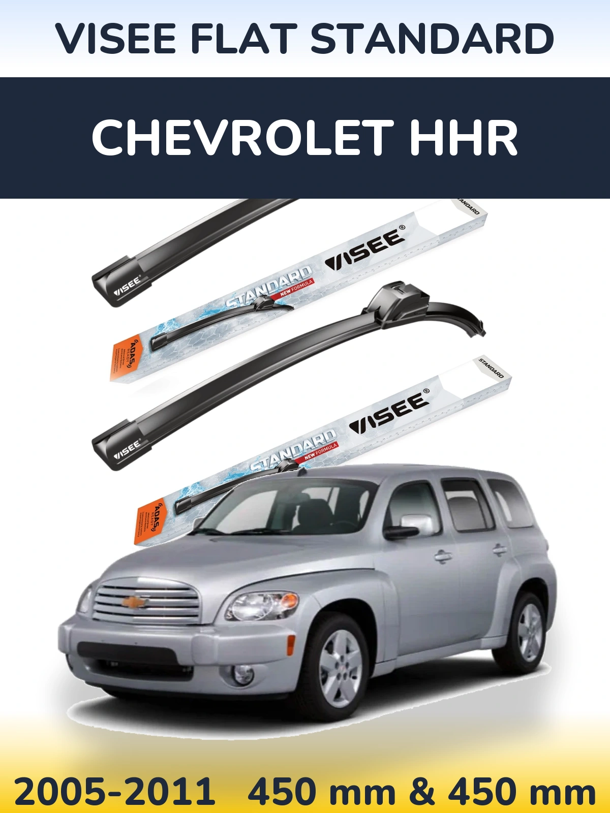 Front wiper blade set VISEE FLAT STANDARD 450 & 450 mm for Chevrolet HHR 2005-2011