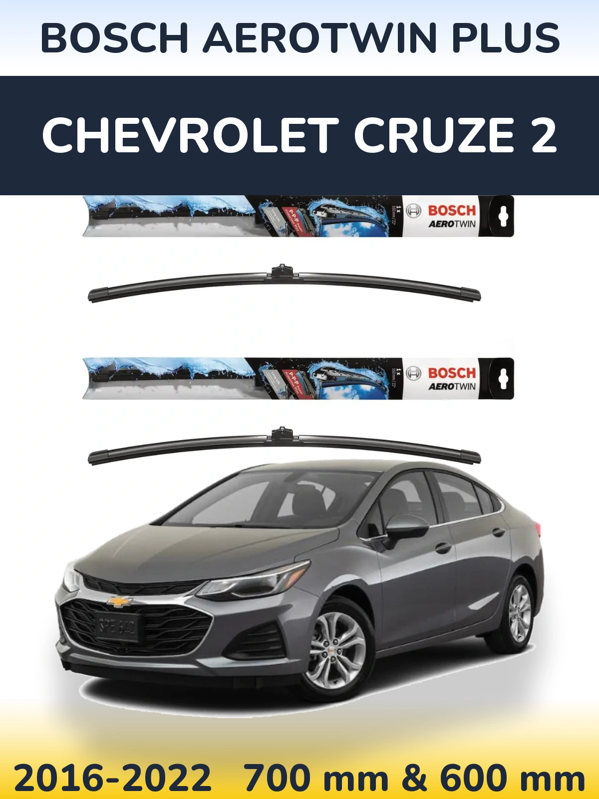 Комплект передних дворников BOSCH AeroTwin Plus 700 & 600 мм для Chevrolet Cruze 2 2016-2022