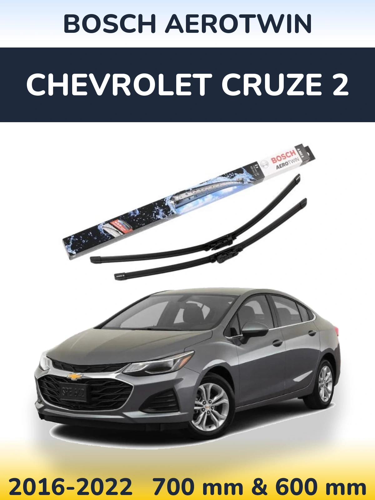 Комплект передніх щіток BOSCH AeroTwin 700 & 600 мм для Chevrolet Cruze 2 2016-2022