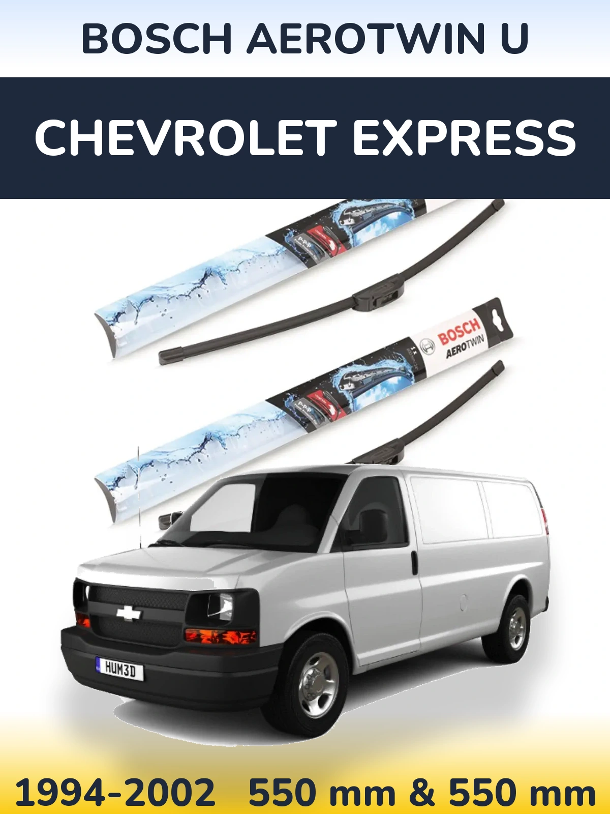 Front wiper blade set BOSCH AeroTwin U 550 & 550 mm for Chevrolet Express 1994-2002