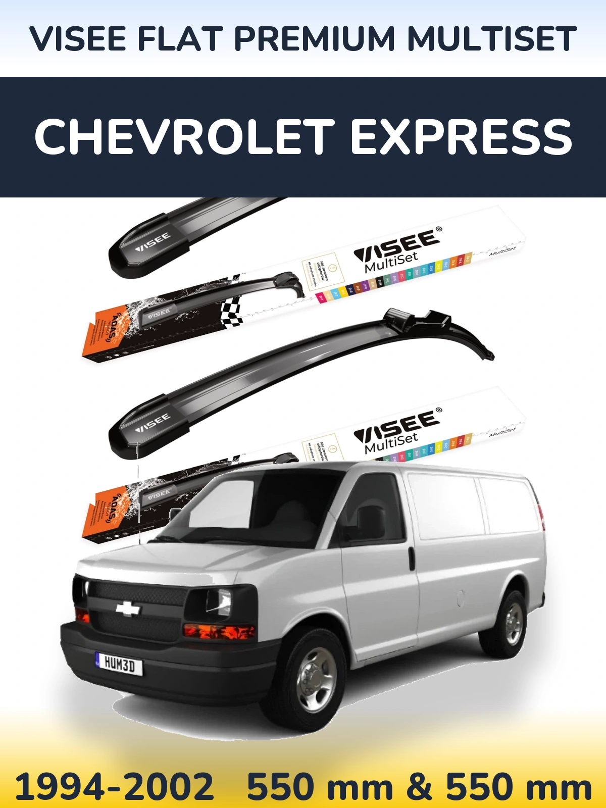 Front wiper blade set VISEE FLAT PREMIUM MultiSet 550 & 550 mm for Chevrolet Express 1994-2002