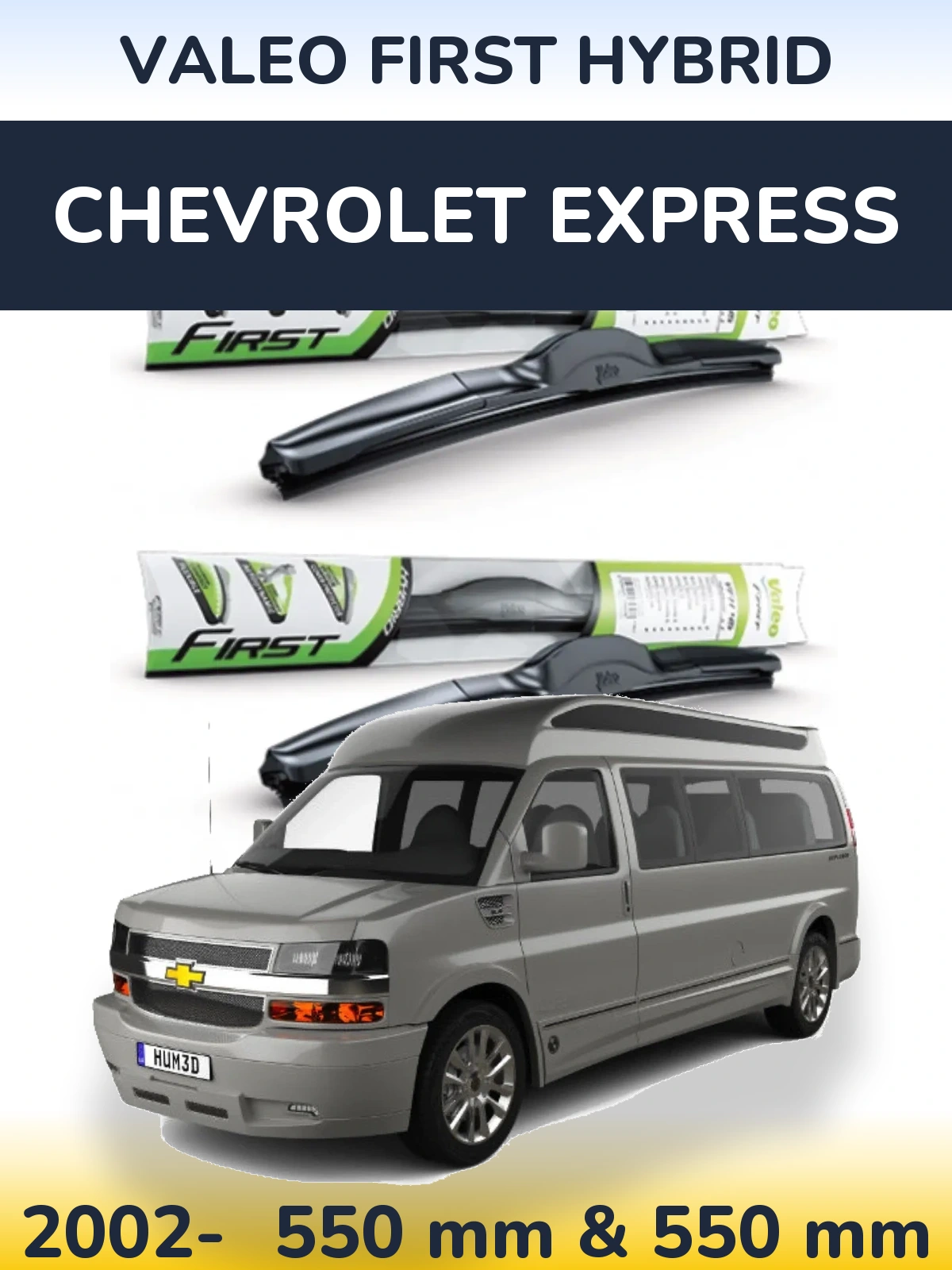 Front wiper blade set Valeo First Hybrid 550 & 550 mm for Chevrolet Express 2002-2026