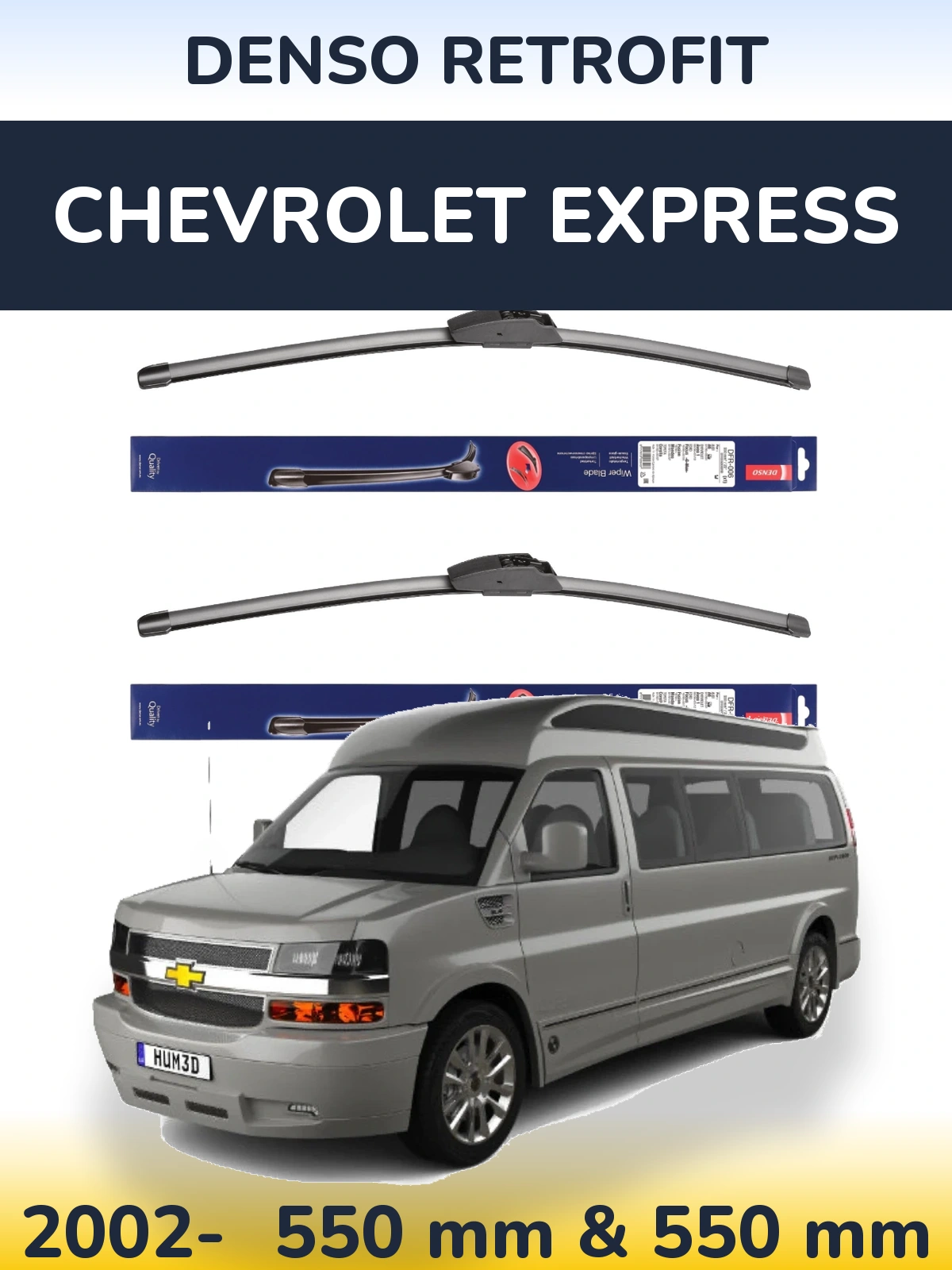 Front wiper blade set Denso Retrofit 550 & 550 mm for Chevrolet Express 2002-2026