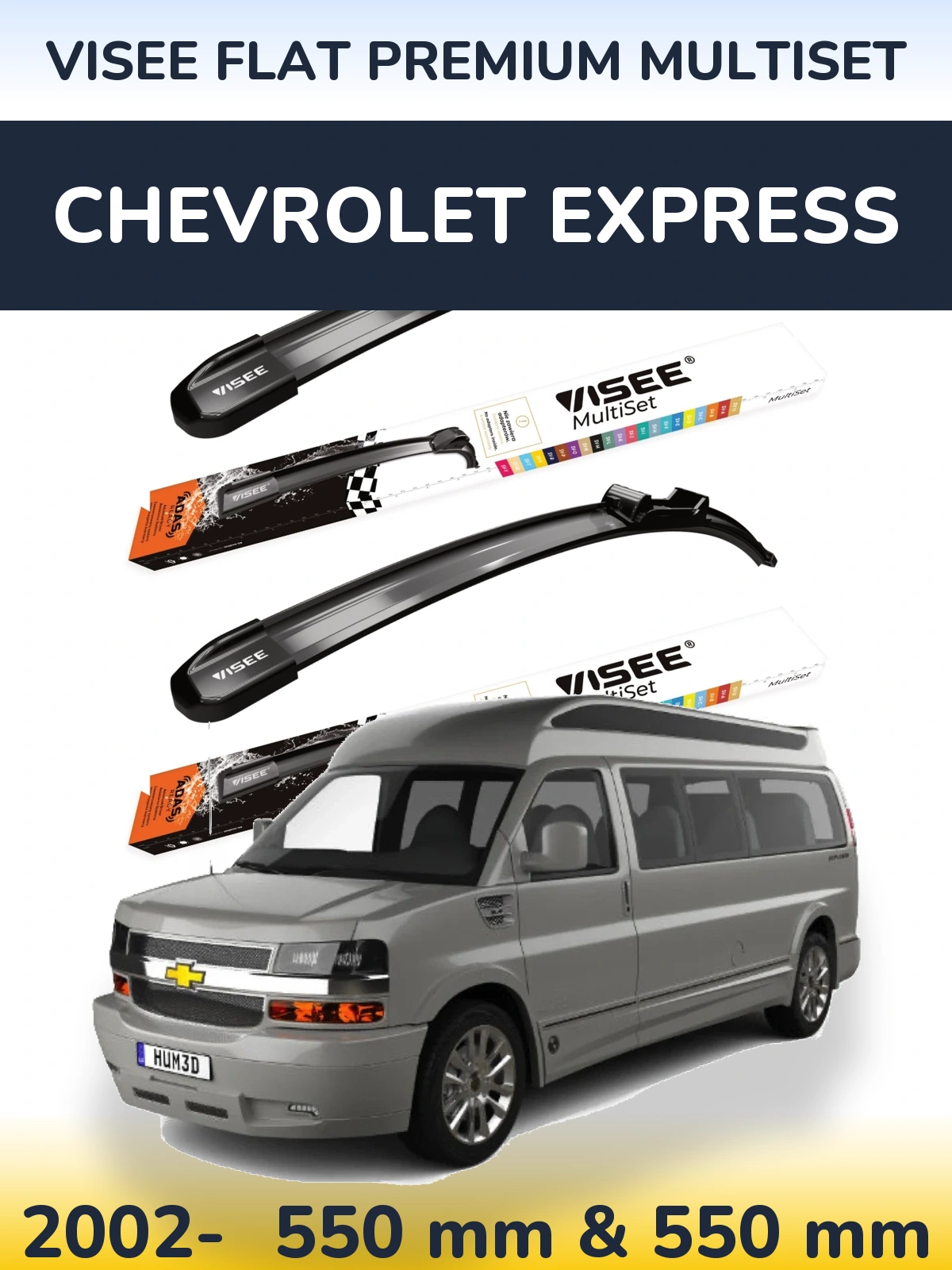 Front wiper blade set VISEE FLAT PREMIUM MultiSet 550 & 550 mm for Chevrolet Express 2002-2026