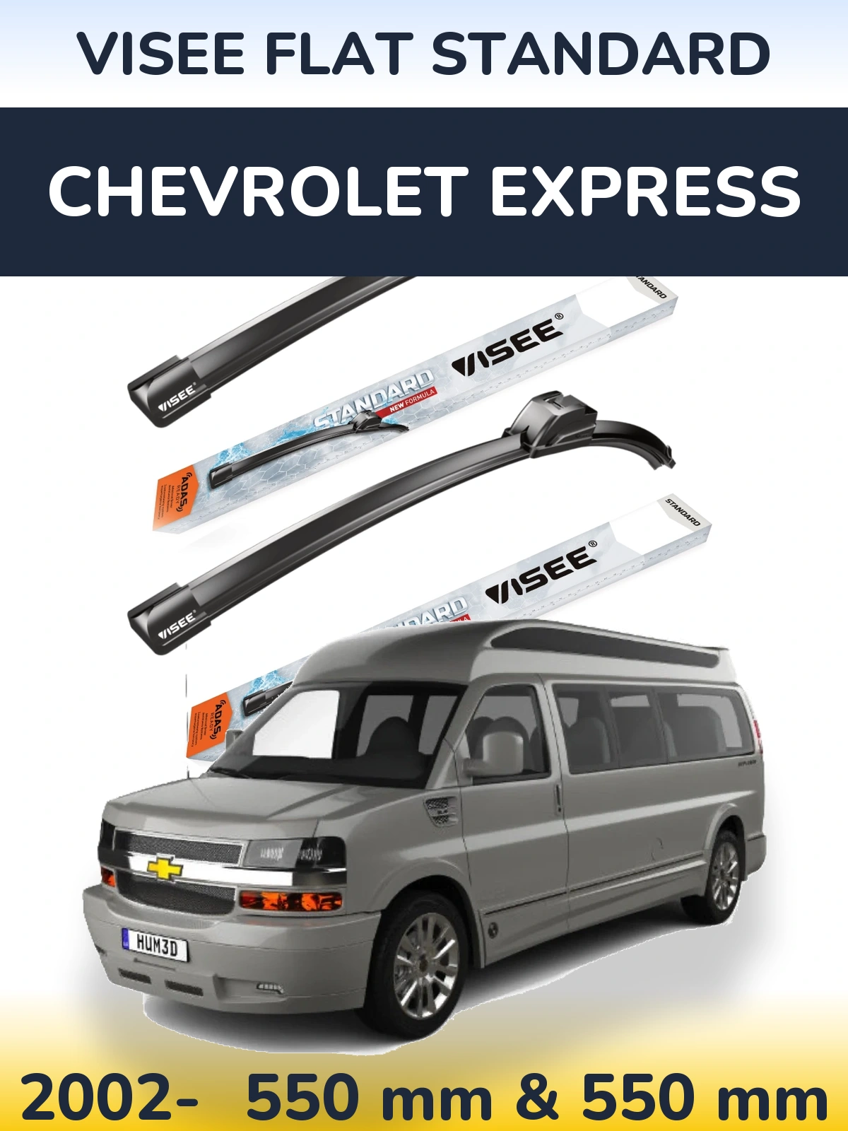 Front wiper blade set VISEE FLAT STANDARD 550 & 550 mm for Chevrolet Express 2002-2026