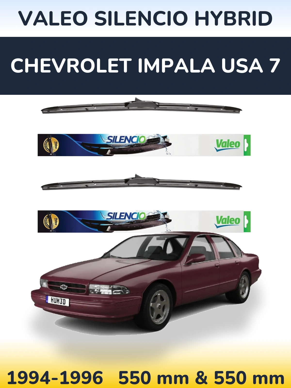 Komplet przednich wycieraczek Valeo Silencio Hybrid 550 & 550 mm do Chevrolet Impala USA 7 1994-1996