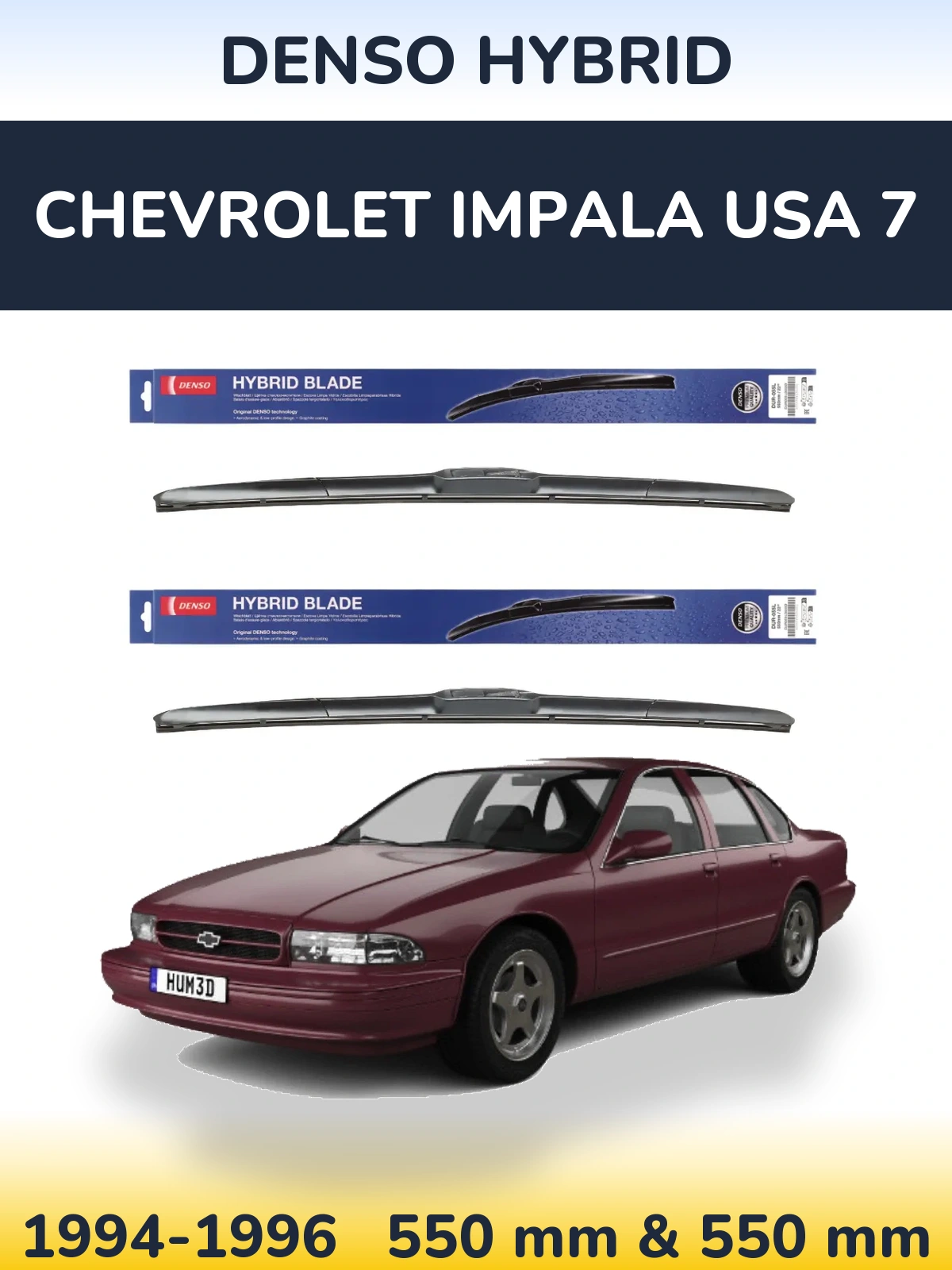 Komplet przednich wycieraczek Denso Hybrid 550 & 550 mm do Chevrolet Impala USA 7 1994-1996