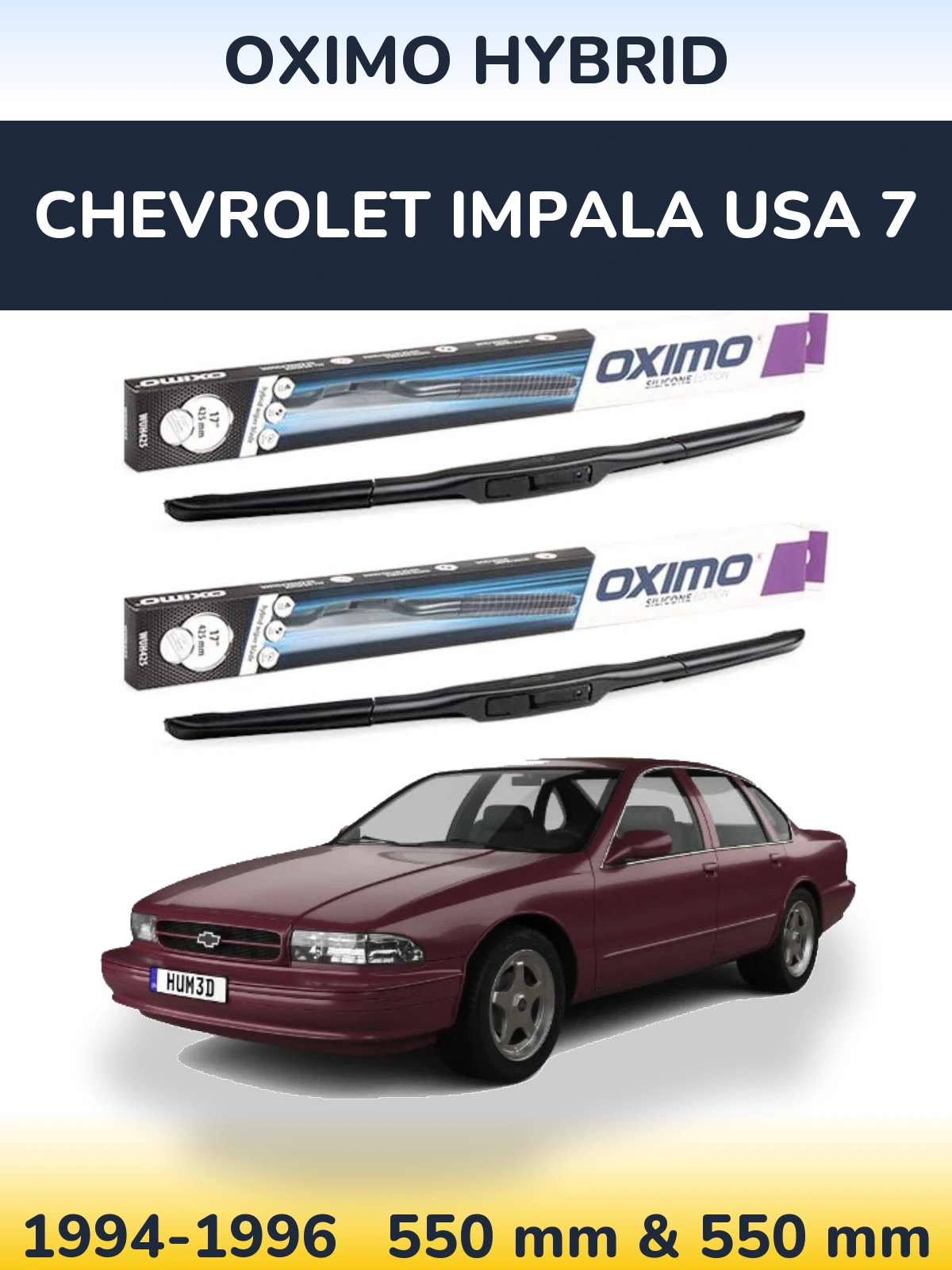 Komplet przednich wycieraczek Oximo Hybrid 550 & 550 mm do Chevrolet Impala USA 7 1994-1996