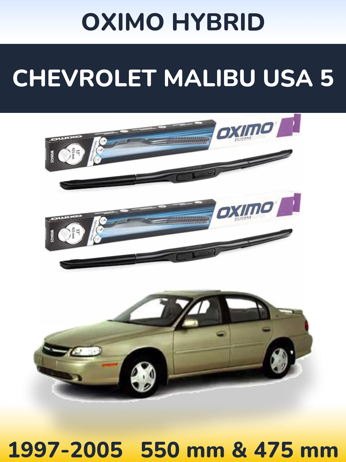 Komplet przednich wycieraczek Oximo Hybrid 550 & 475 mm do Chevrolet Malibu USA 5 1997-2005