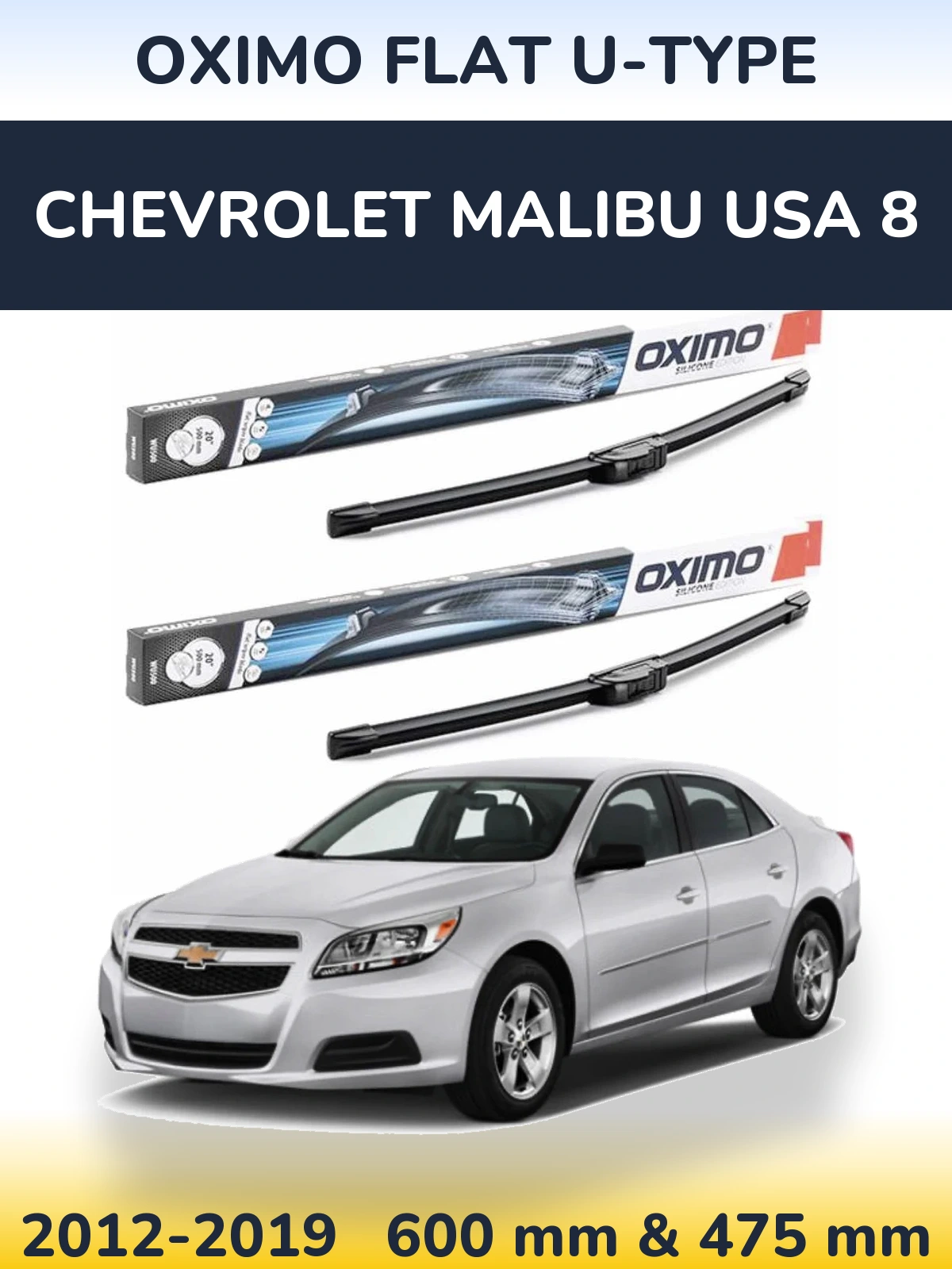 Komplet przednich wycieraczek Oximo Flat U-type 600 & 475 mm do Chevrolet Malibu USA 8 2012-2019