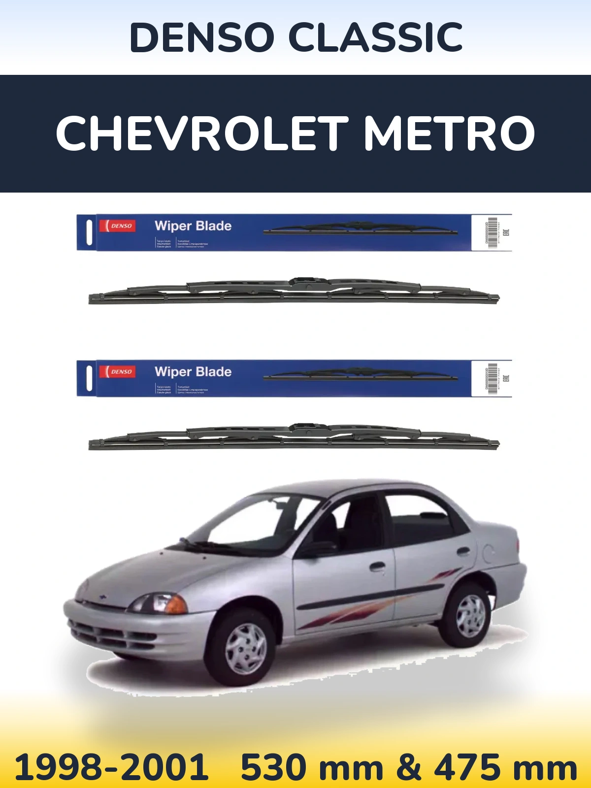 Komplet przednich wycieraczek Denso Classic 530 & 475 mm do Chevrolet Metro 1998-2001