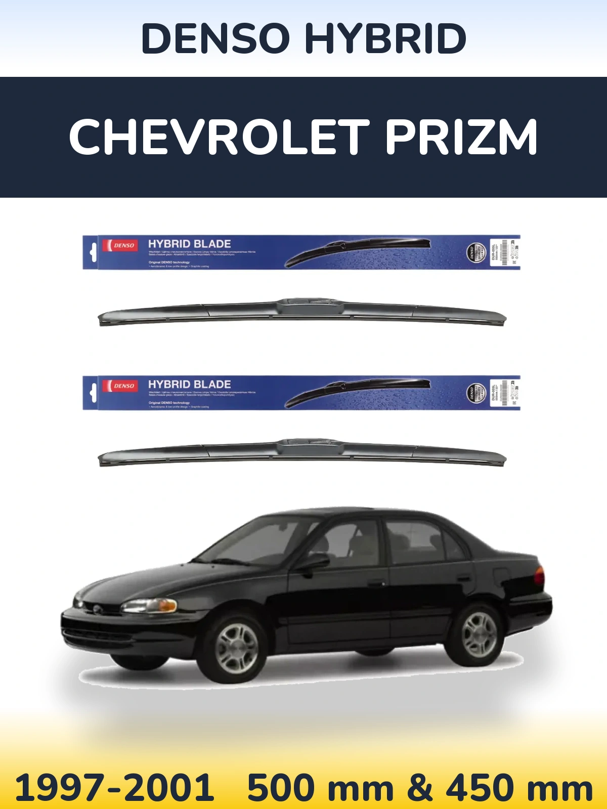 Komplet przednich wycieraczek Denso Hybrid 500 & 450 mm do Chevrolet Prizm 1997-2001