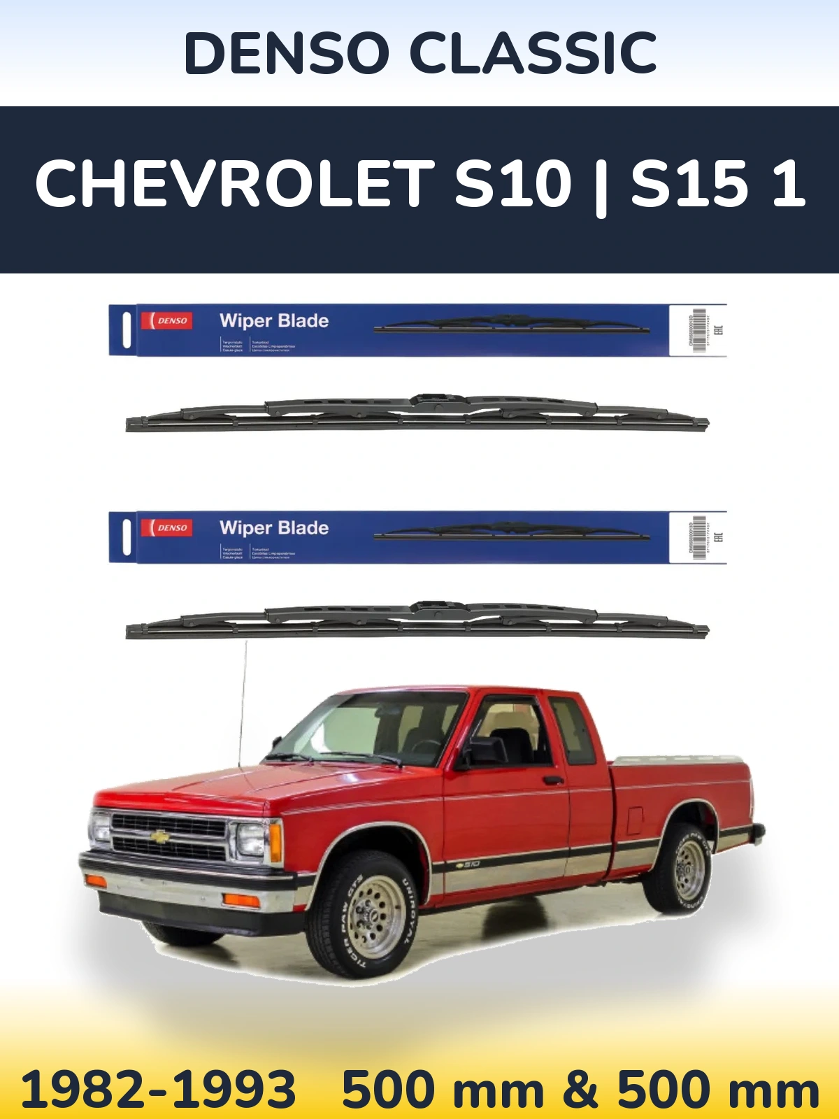 Front wiper blade set Denso Classic 500 & 500 mm for Chevrolet S10 | S15 1 1982-1993