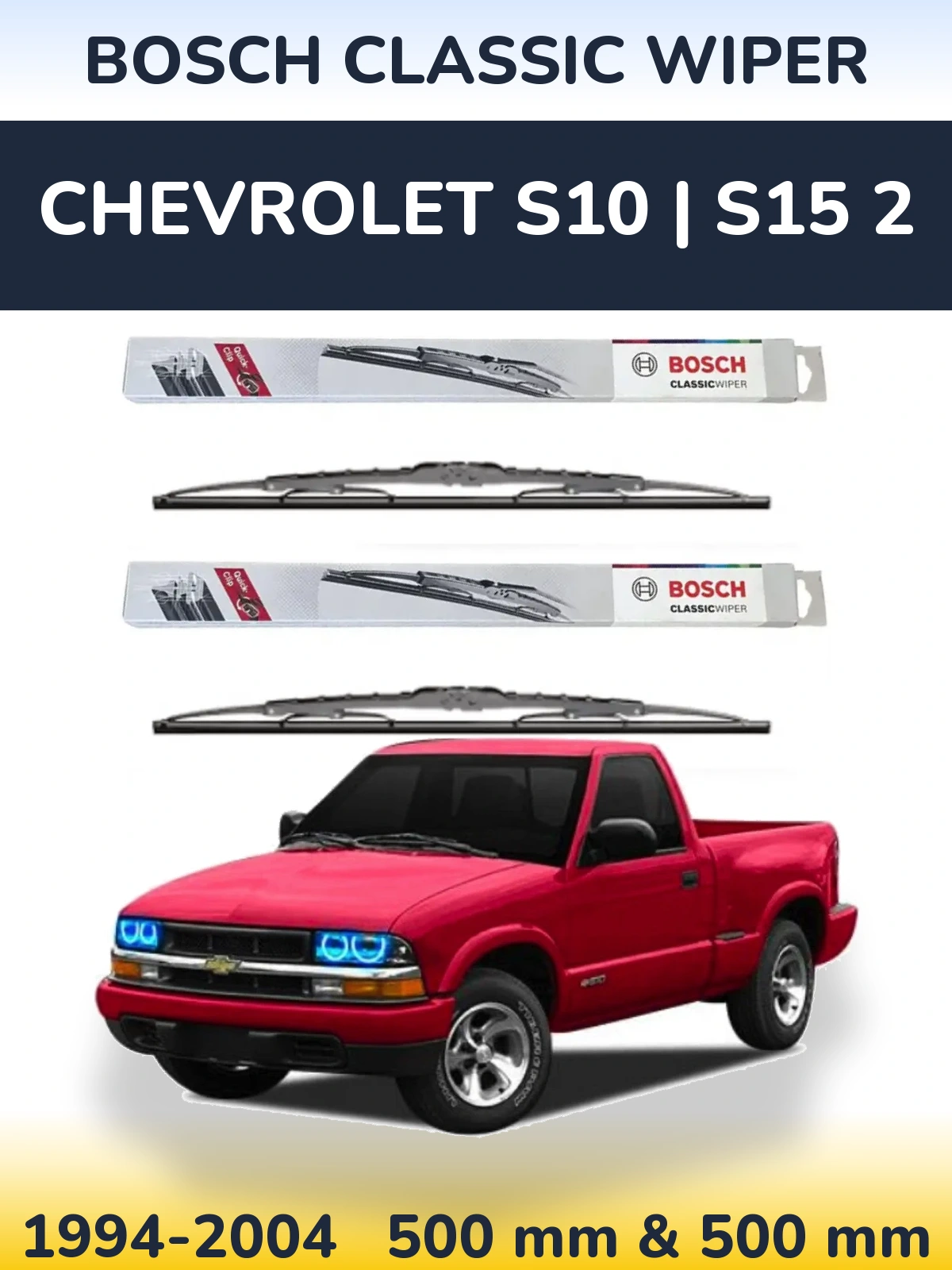 Front wiper blade set BOSCH Classic Wiper 500 & 500 mm for Chevrolet S10 | S15 2 1994-2004